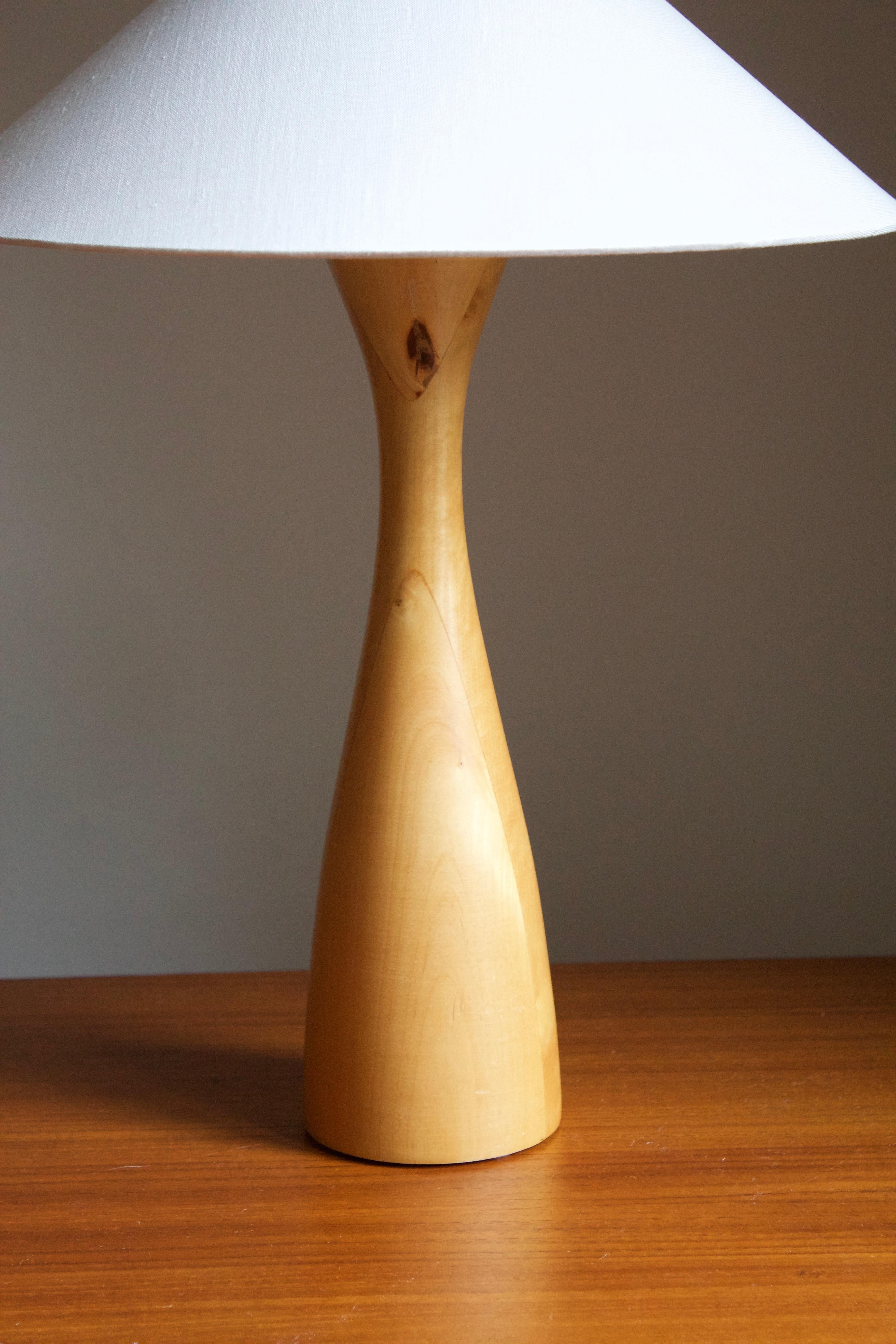 Mid-Century Modern Swedish, Minimalist Table Lamp, Light Wood, Fabric, Sweden, 1980s