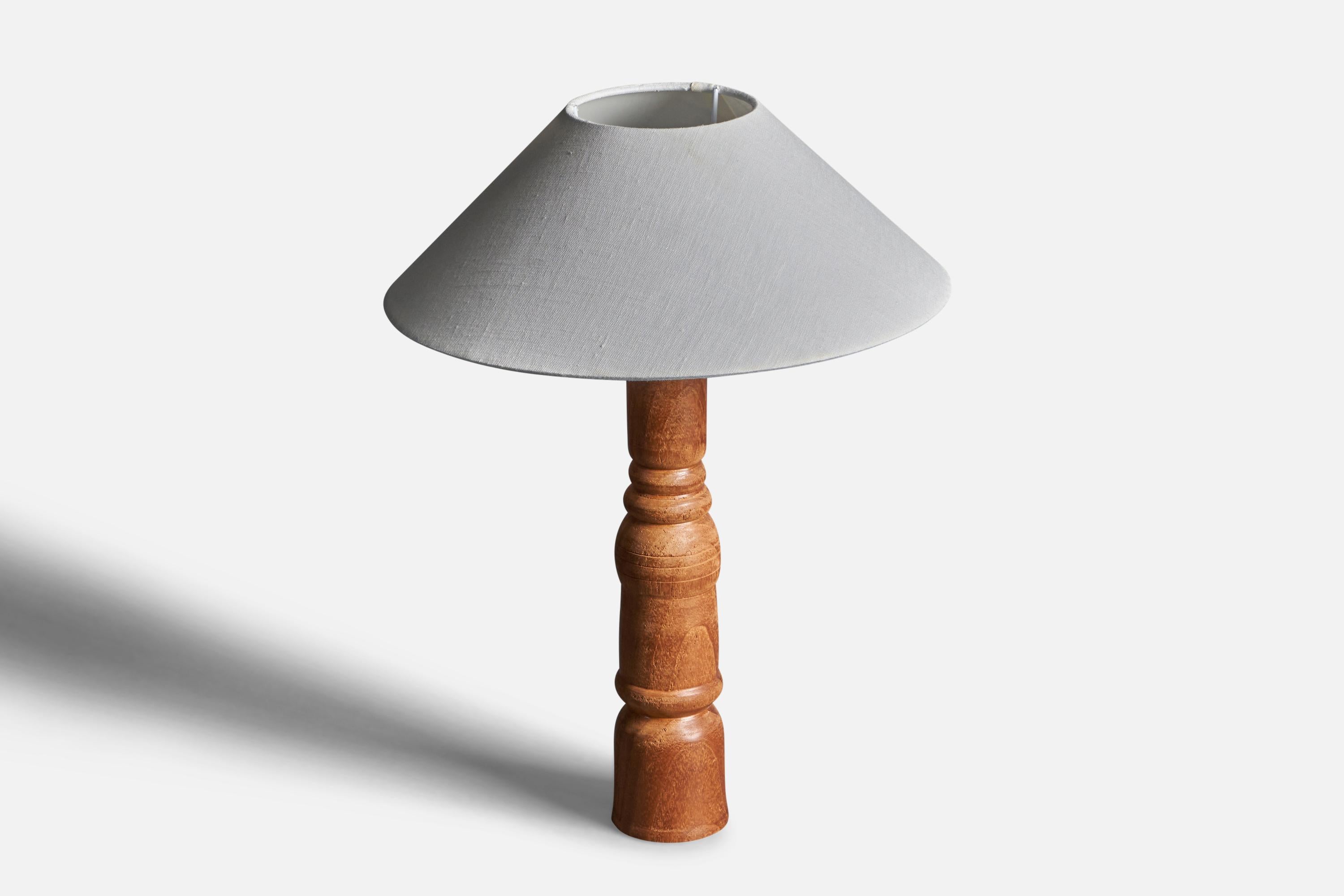 A sizable minimalist table lamp. Designed and produced in Sweden, 1960s. Features stained solid pine. Sold without lampshade.