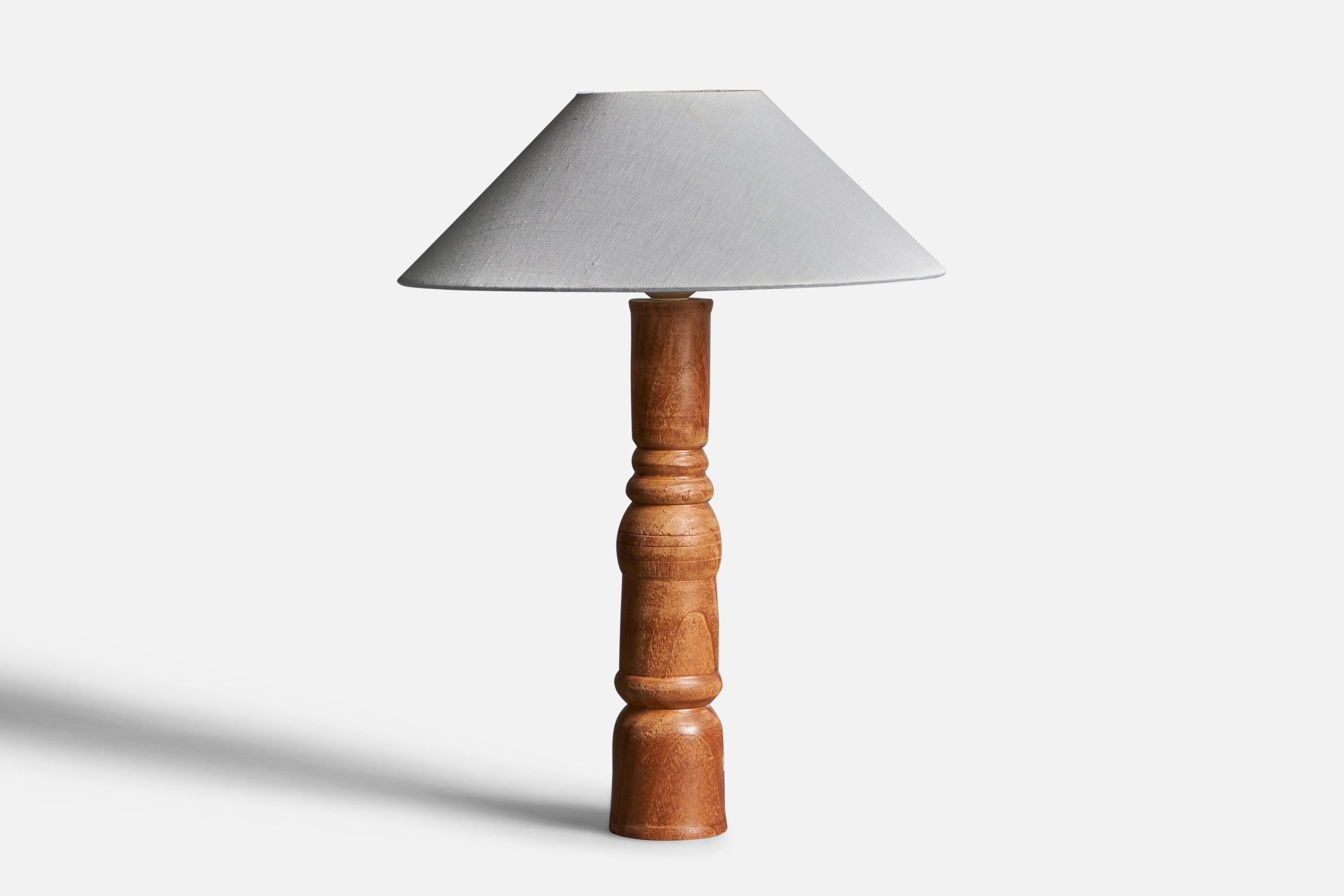 Mid-20th Century Swedish, Minimalist Table Lamp, Pine, Fabric, Sweden, 1960s For Sale
