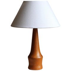 Swedish, Minimalist Table Lamp, Solid Stained Oak, Sweden, 1960s