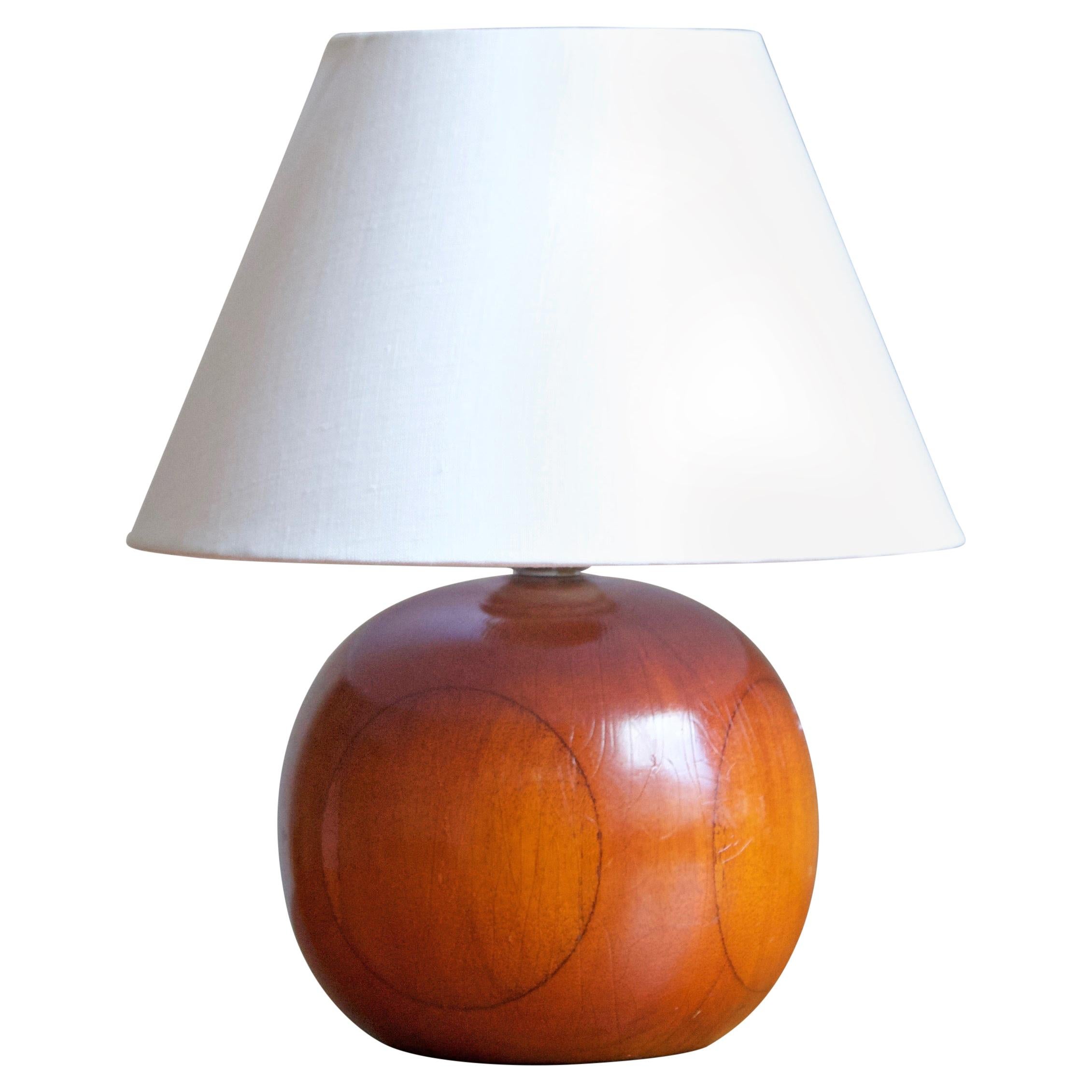 Swedish, Minimalist Table Lamp, Stained Wood, Fabric, Sweden, 1960s