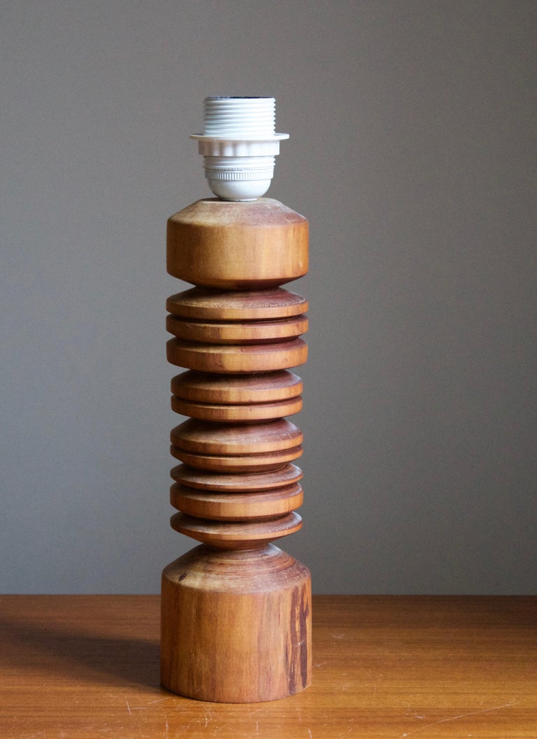Mid-Century Modern Swedish, Minimalist Table Lamp, Stained Wood, Sweden, 1970s