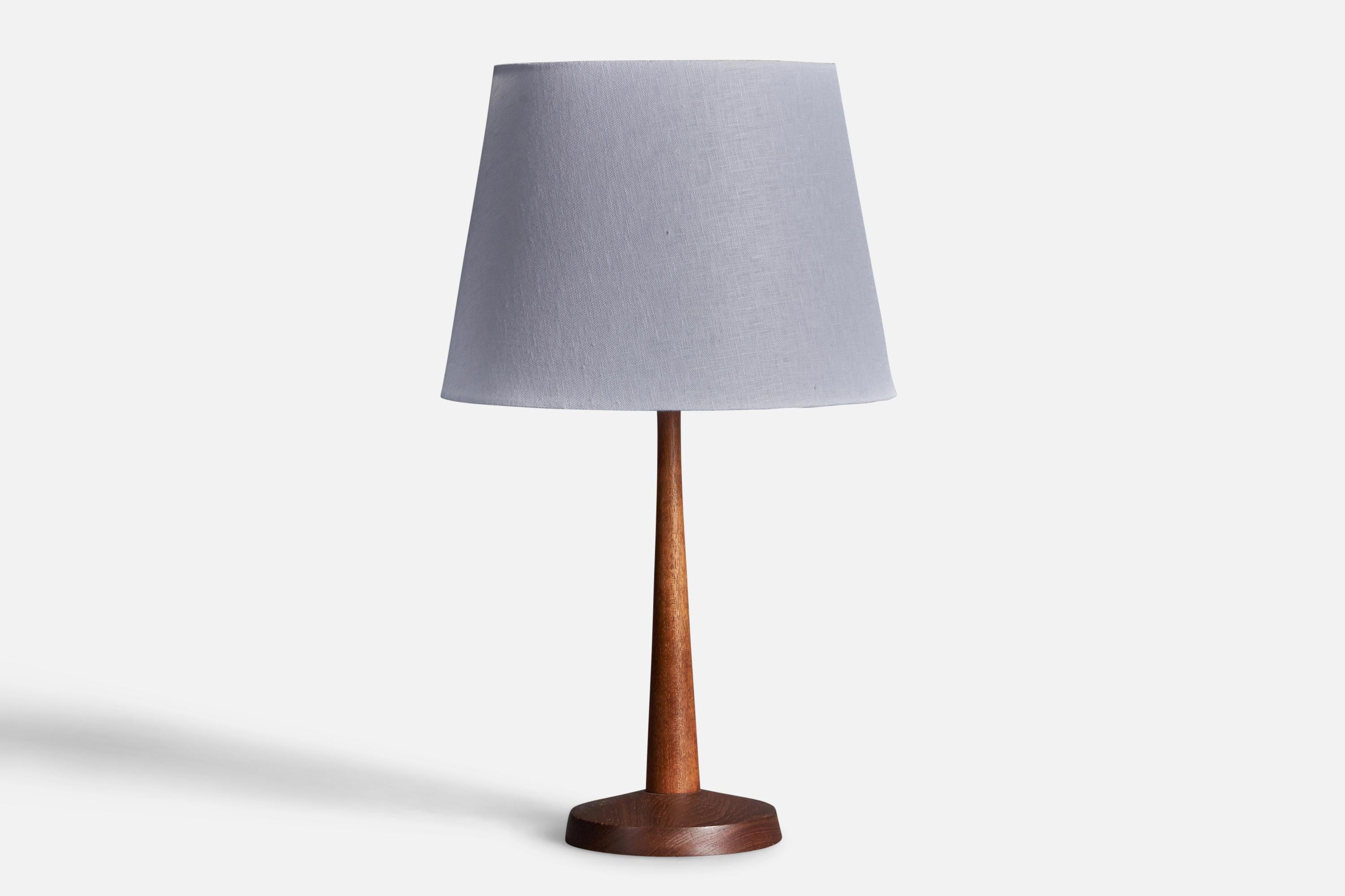 Mid-Century Modern Swedish, Minimalist Table Lamp, Teak, Fabric, Sweden, 1960s For Sale