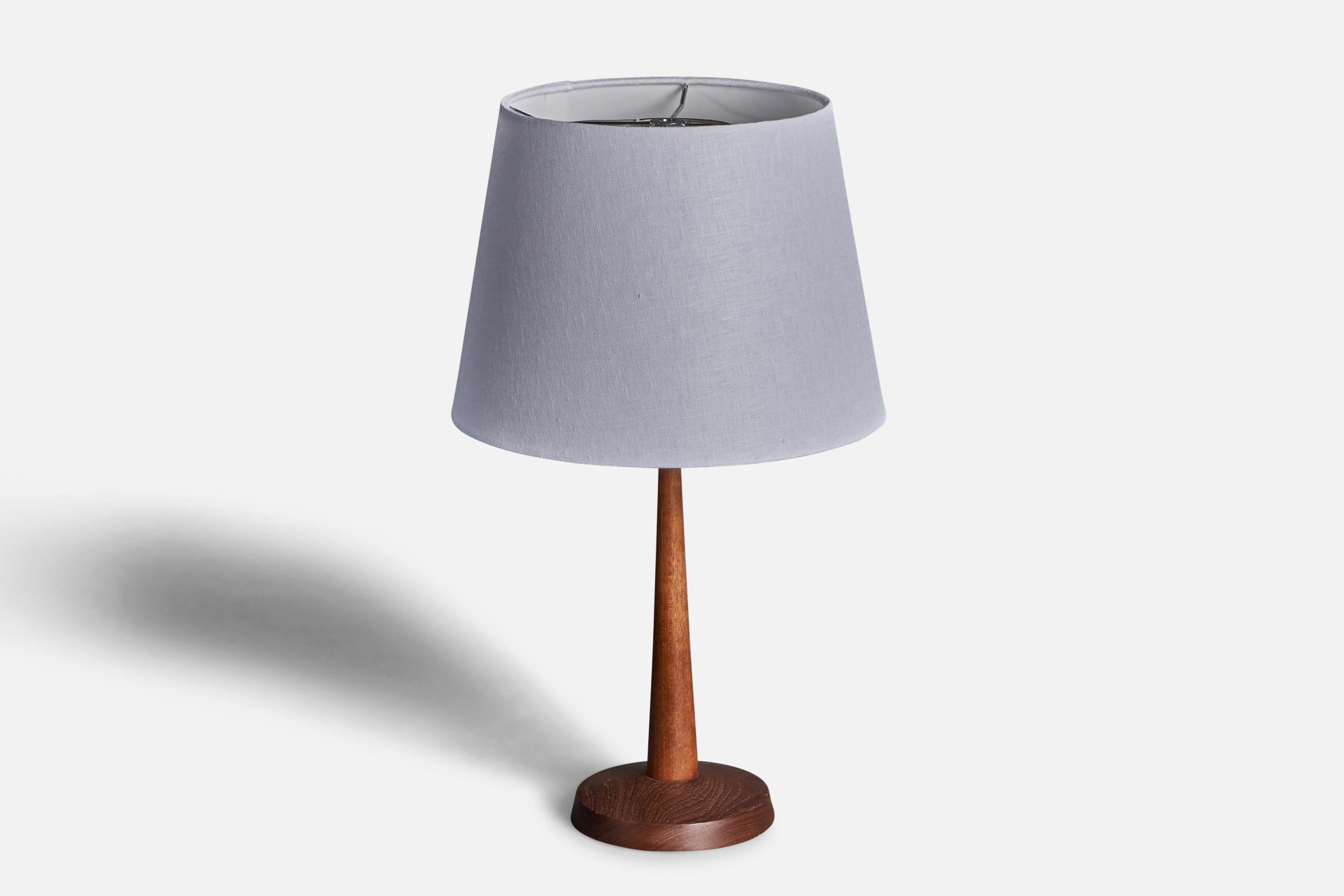 Mid-20th Century Swedish, Minimalist Table Lamp, Teak, Fabric, Sweden, 1960s For Sale