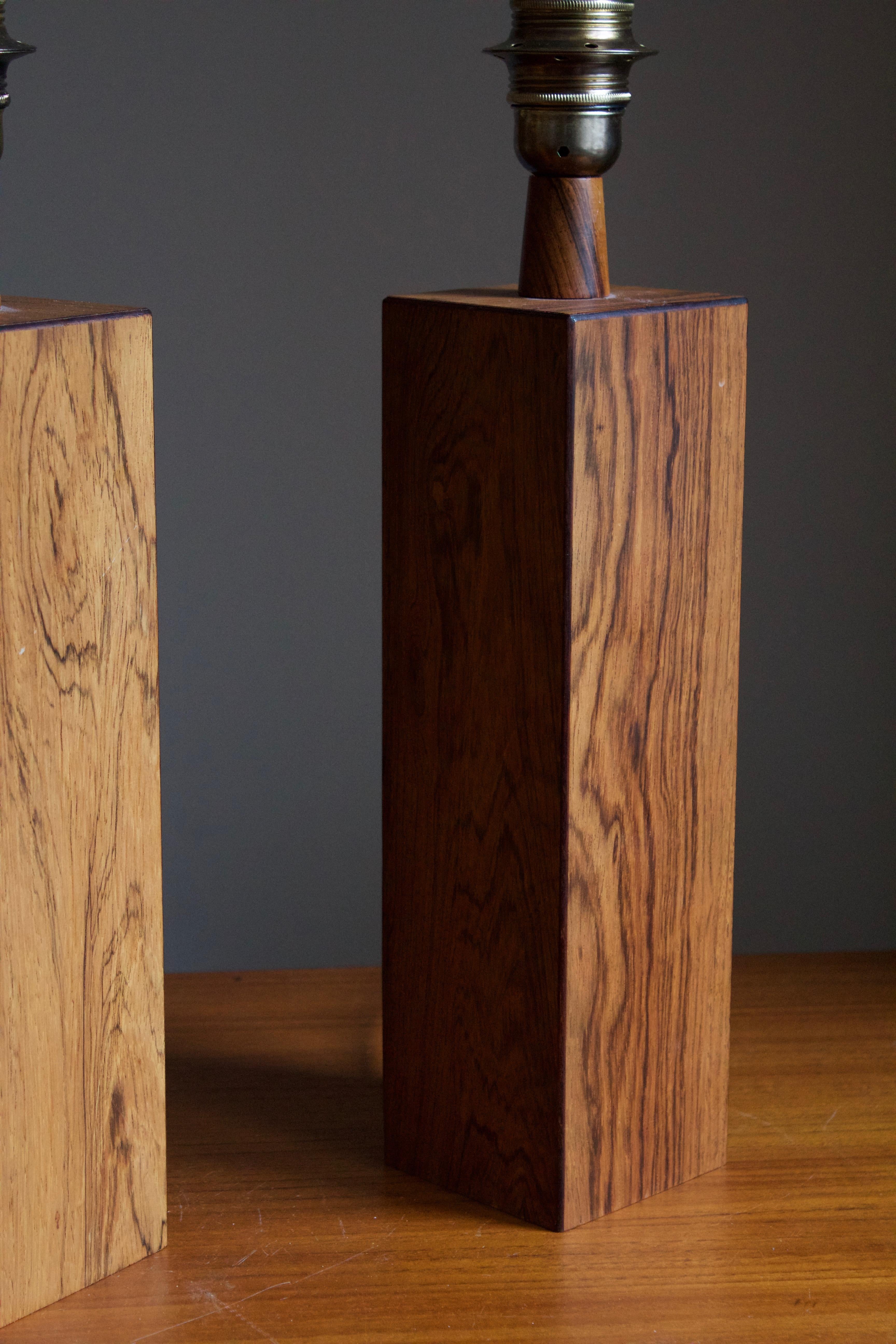 Swedish, Minimalist Table Lamps, Rosewood, Sweden, 1950s In Good Condition In High Point, NC