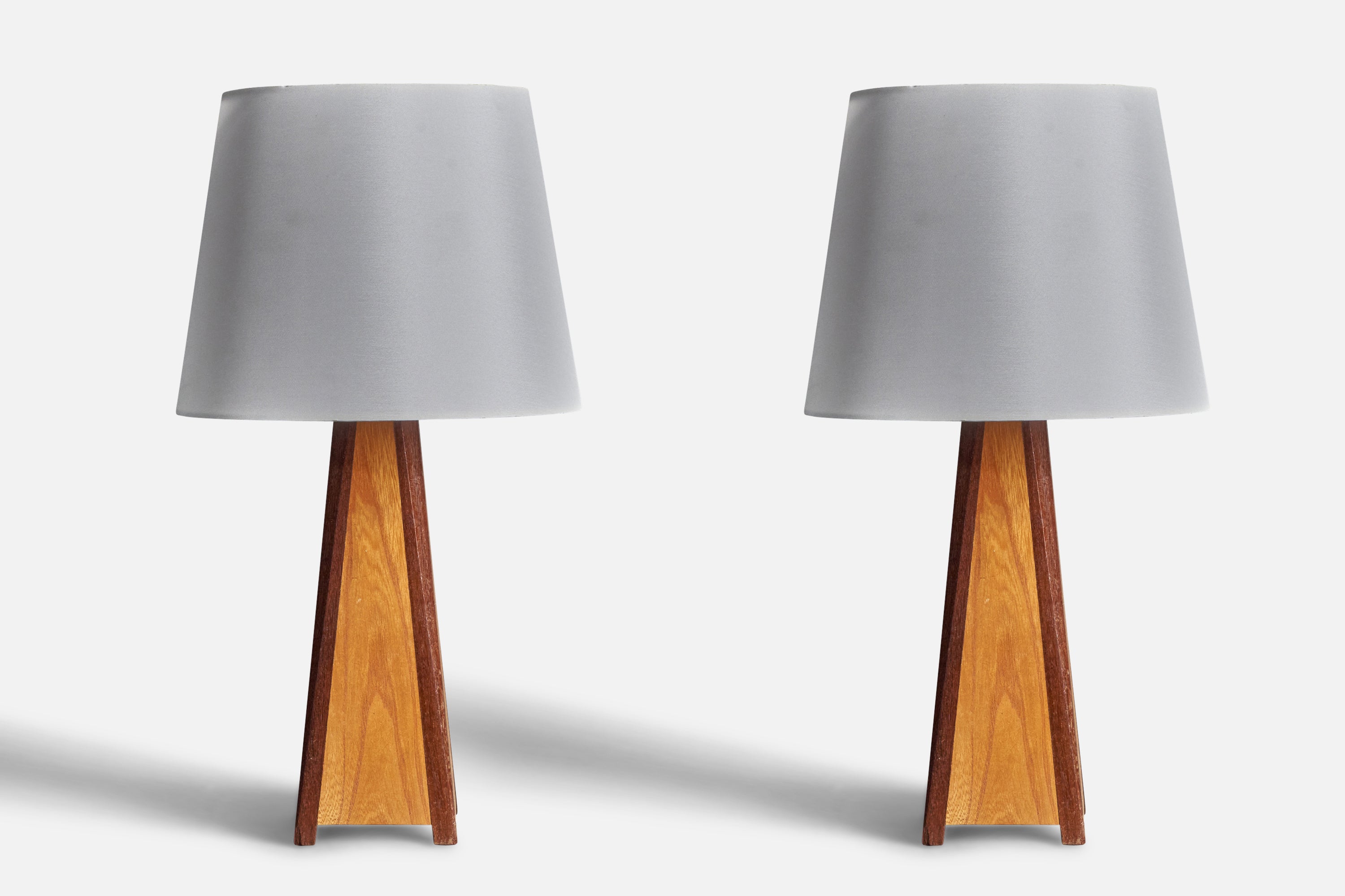 Swedish, Minimalist Table Lamps, Solid Teak and Oak, Sweden, 1960s