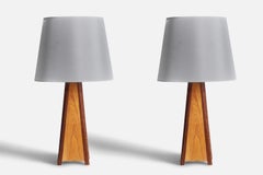 Retro Swedish, Minimalist Table Lamps, Solid Teak and Oak, Sweden, 1960s