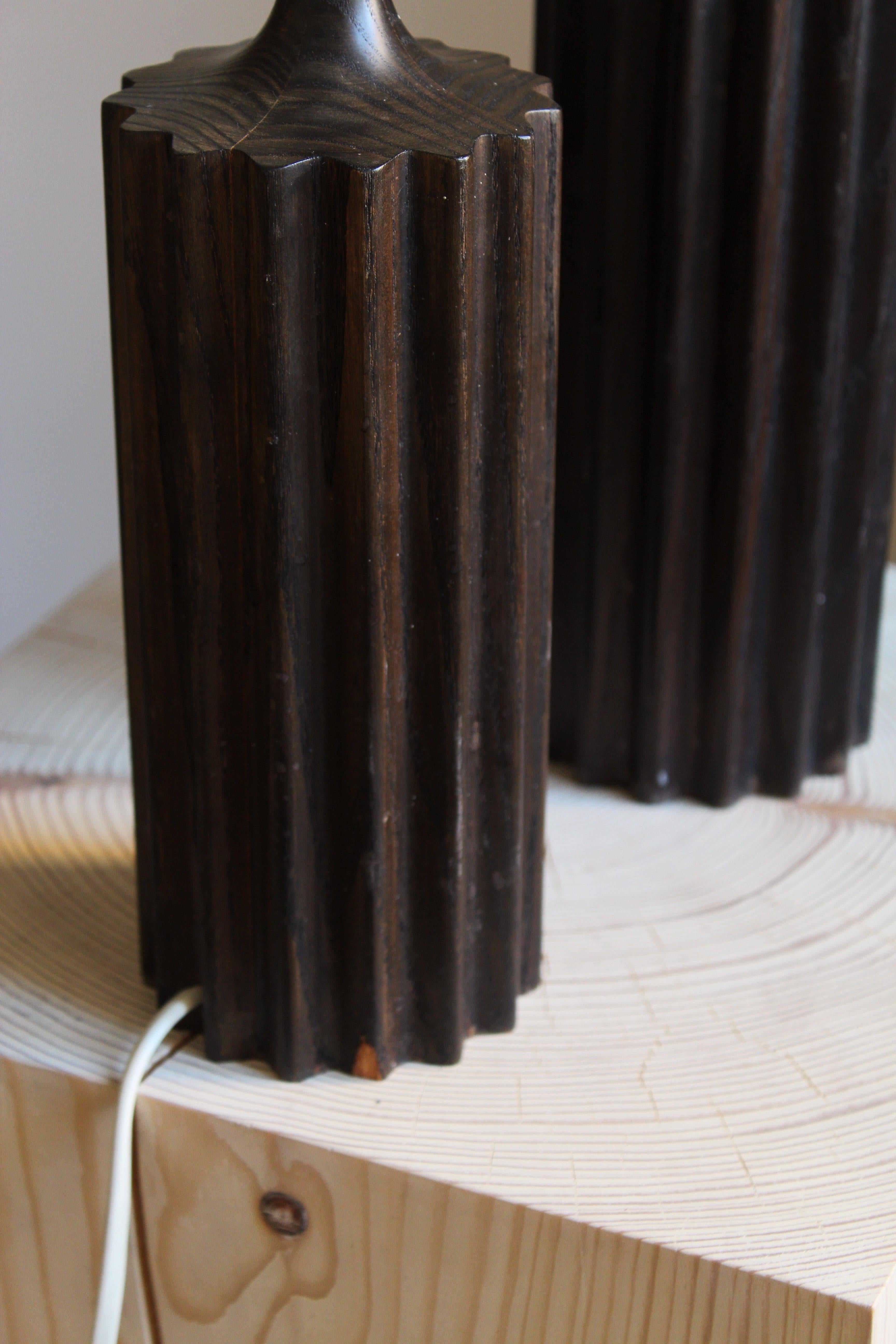 Swedish, Minimalist Table Lamps, Stained Pine, Fabric, Sweden, 1960s In Fair Condition In High Point, NC