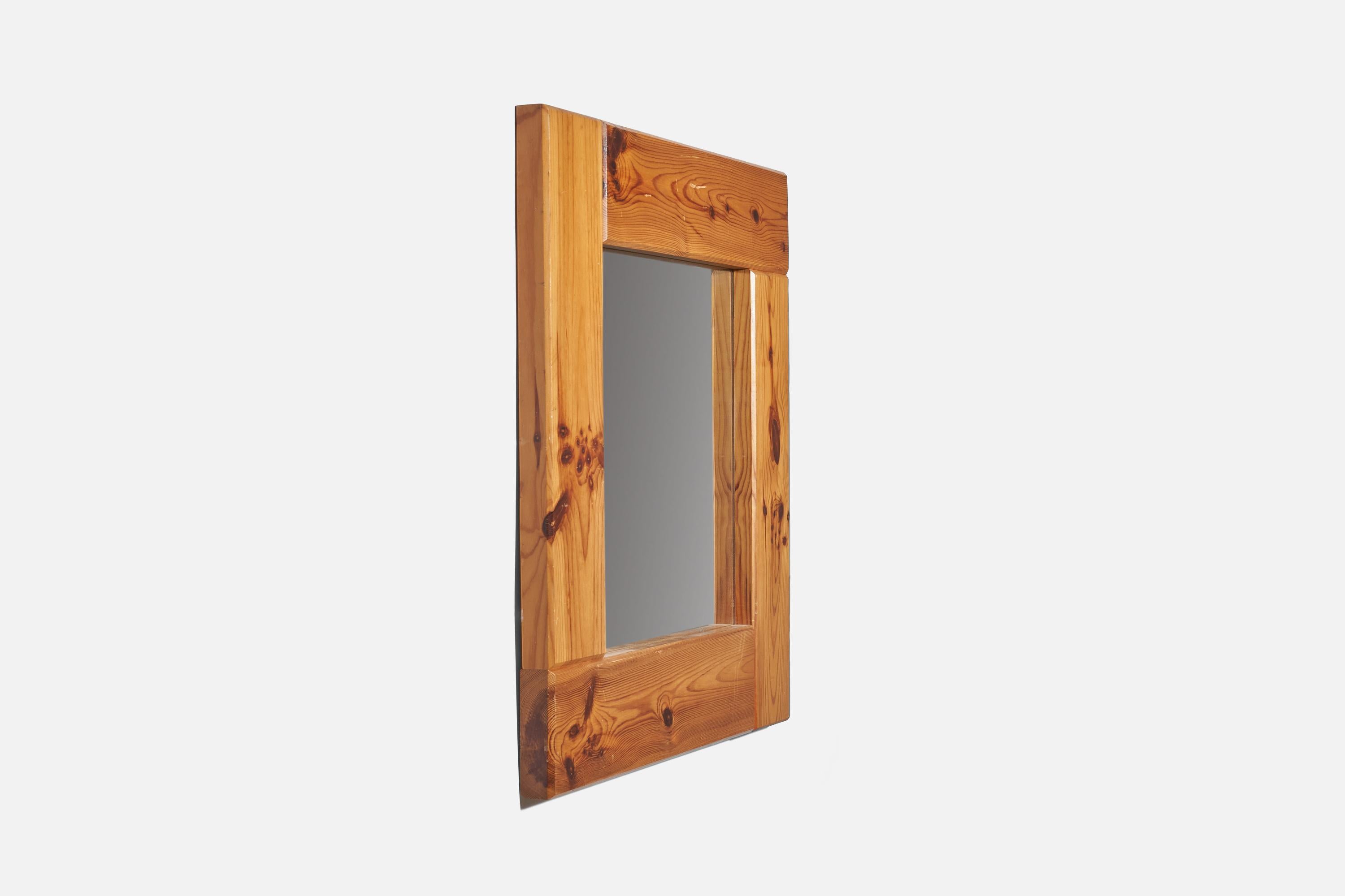 Late 20th Century Swedish Designer, Wall Mirror, Solid Pine, Mirror Glass, Sweden, 1970s For Sale