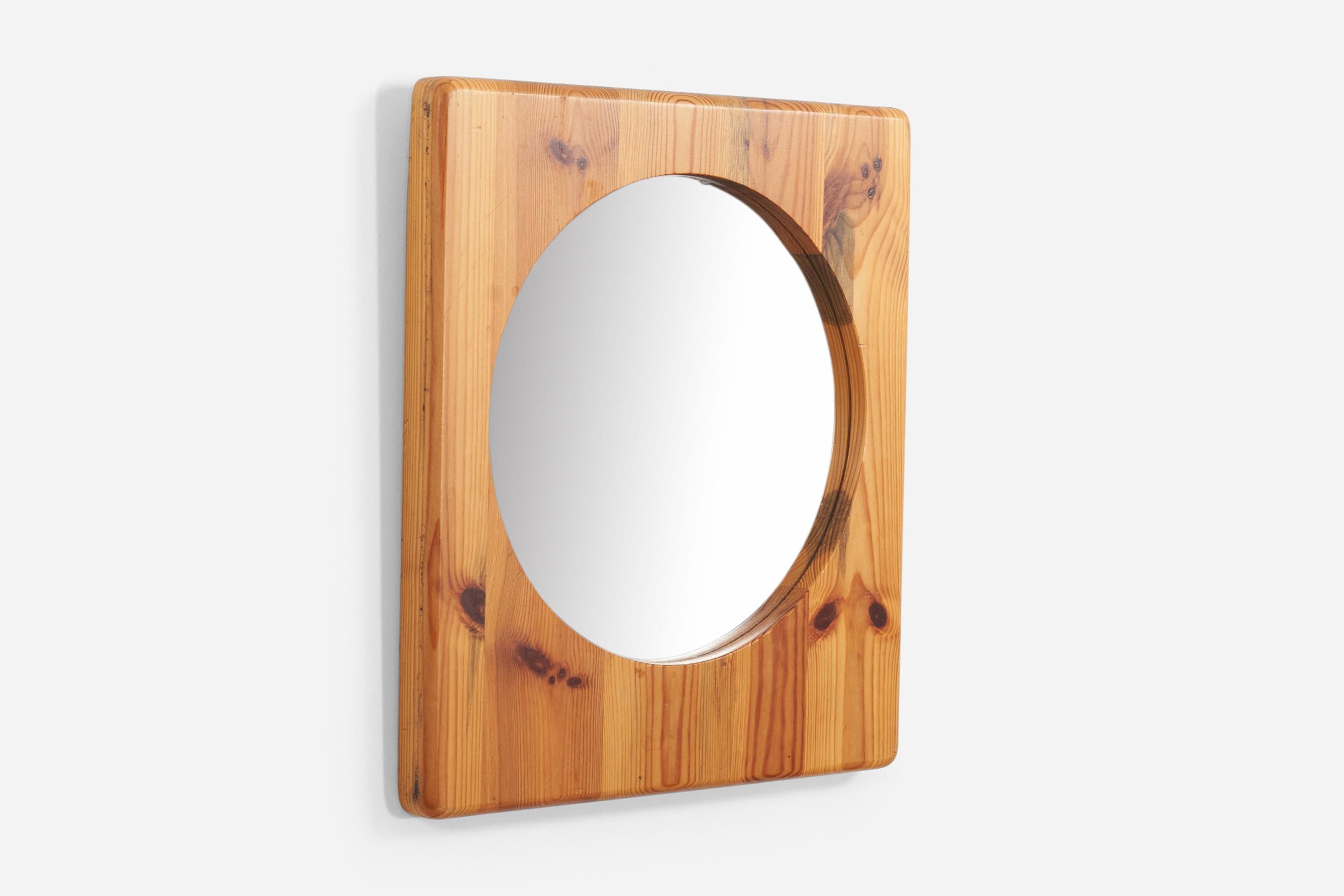 Swedish, Minimalist Wall Mirror, Solid Pine, Mirror Glass, Sweden, 1970s In Good Condition For Sale In High Point, NC