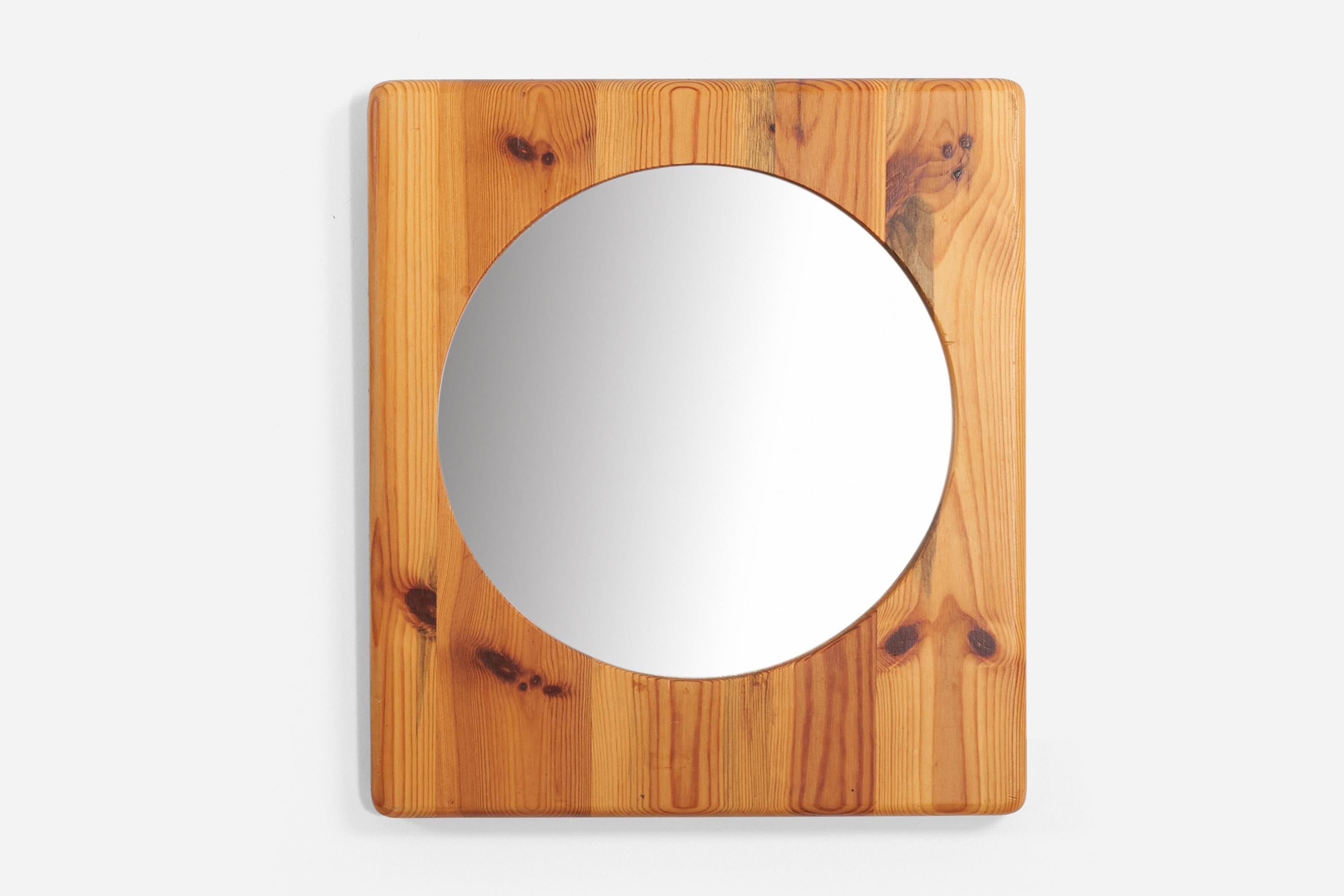 Late 20th Century Swedish, Minimalist Wall Mirror, Solid Pine, Mirror Glass, Sweden, 1970s For Sale