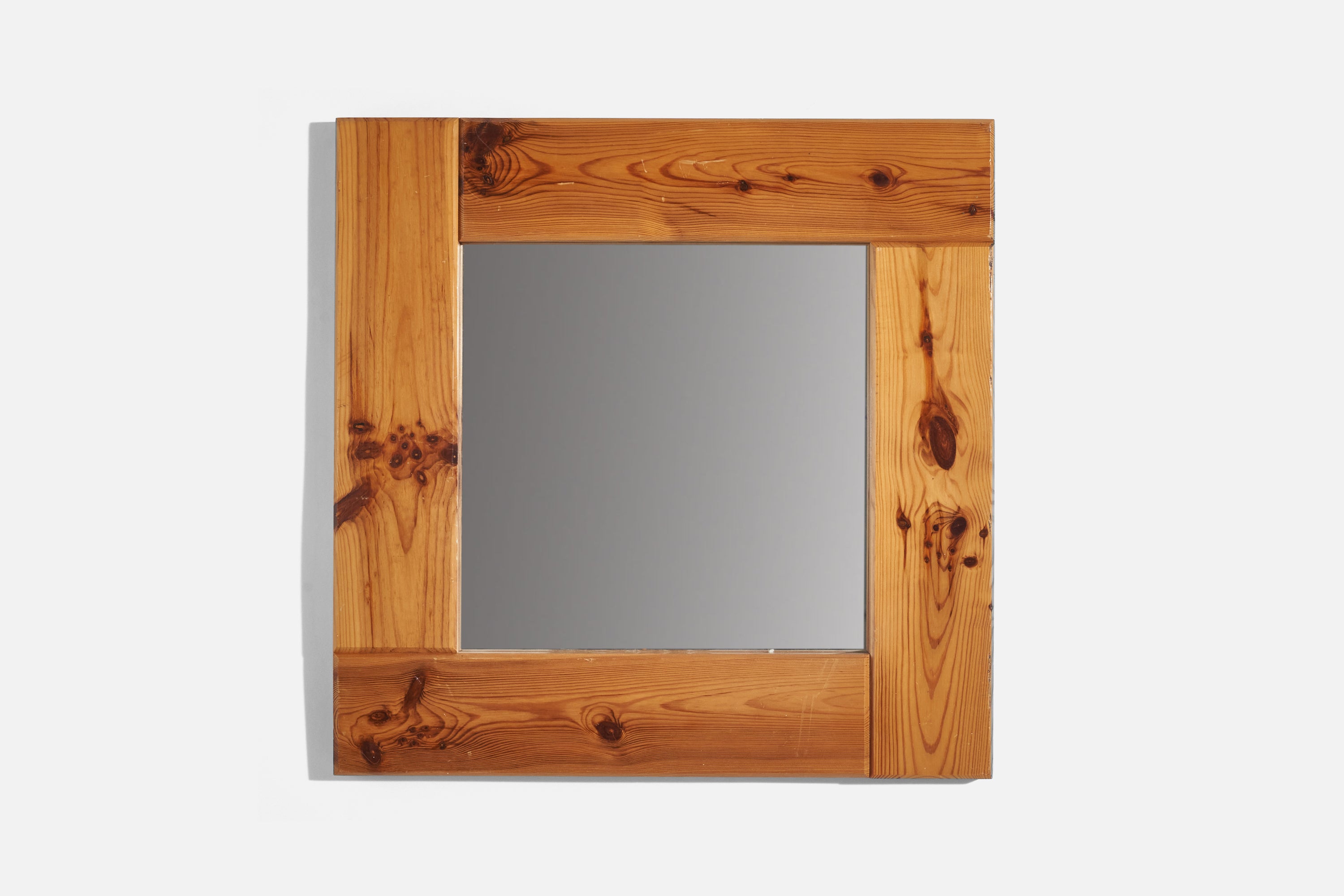 Swedish Designer, Wall Mirror, Solid Pine, Mirror Glass, Sweden, 1970s For Sale