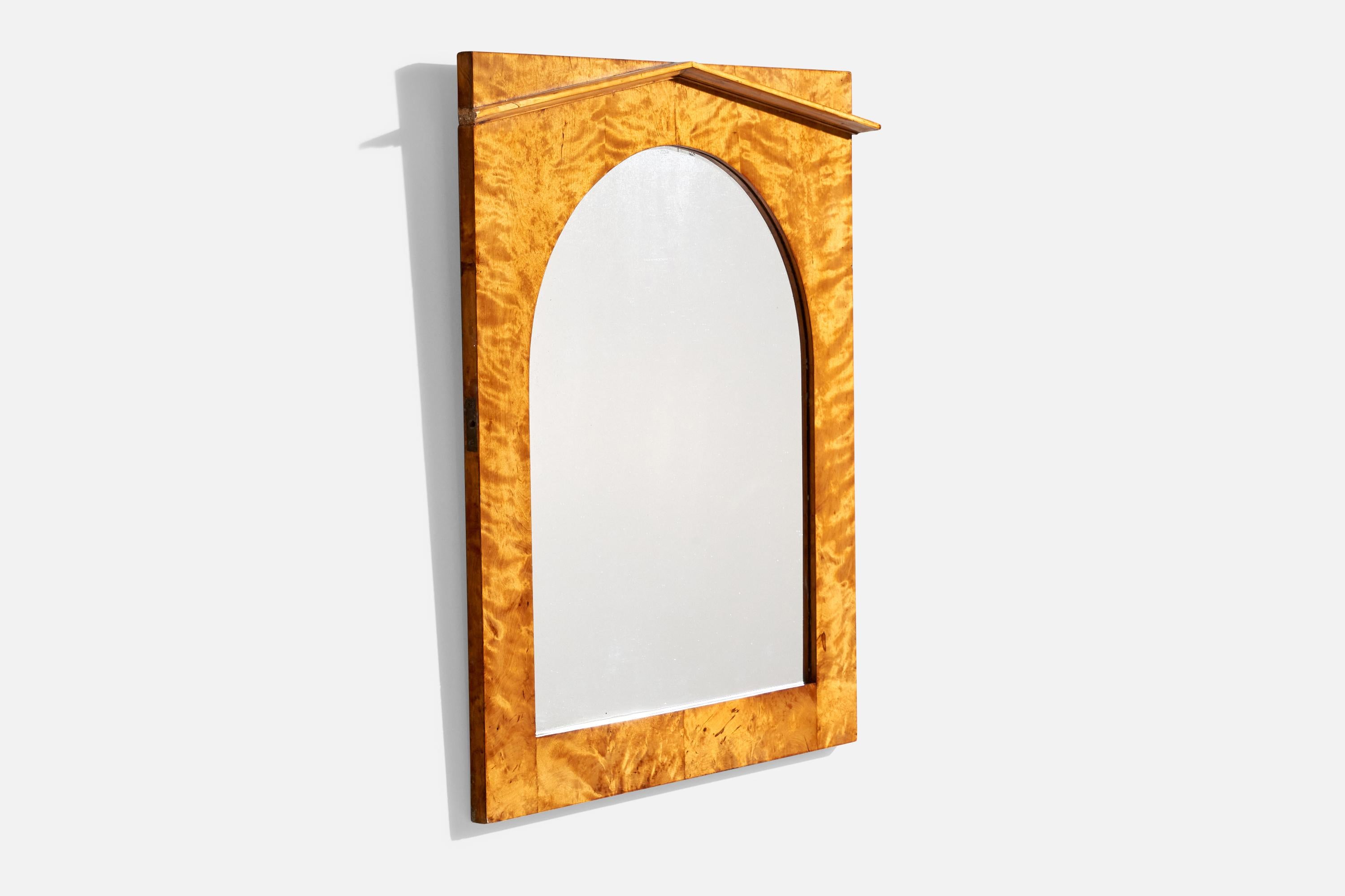 Scandinave moderne Miroir suédois, bois de ronce, verre de miroir original, Suède, années 1930 en vente