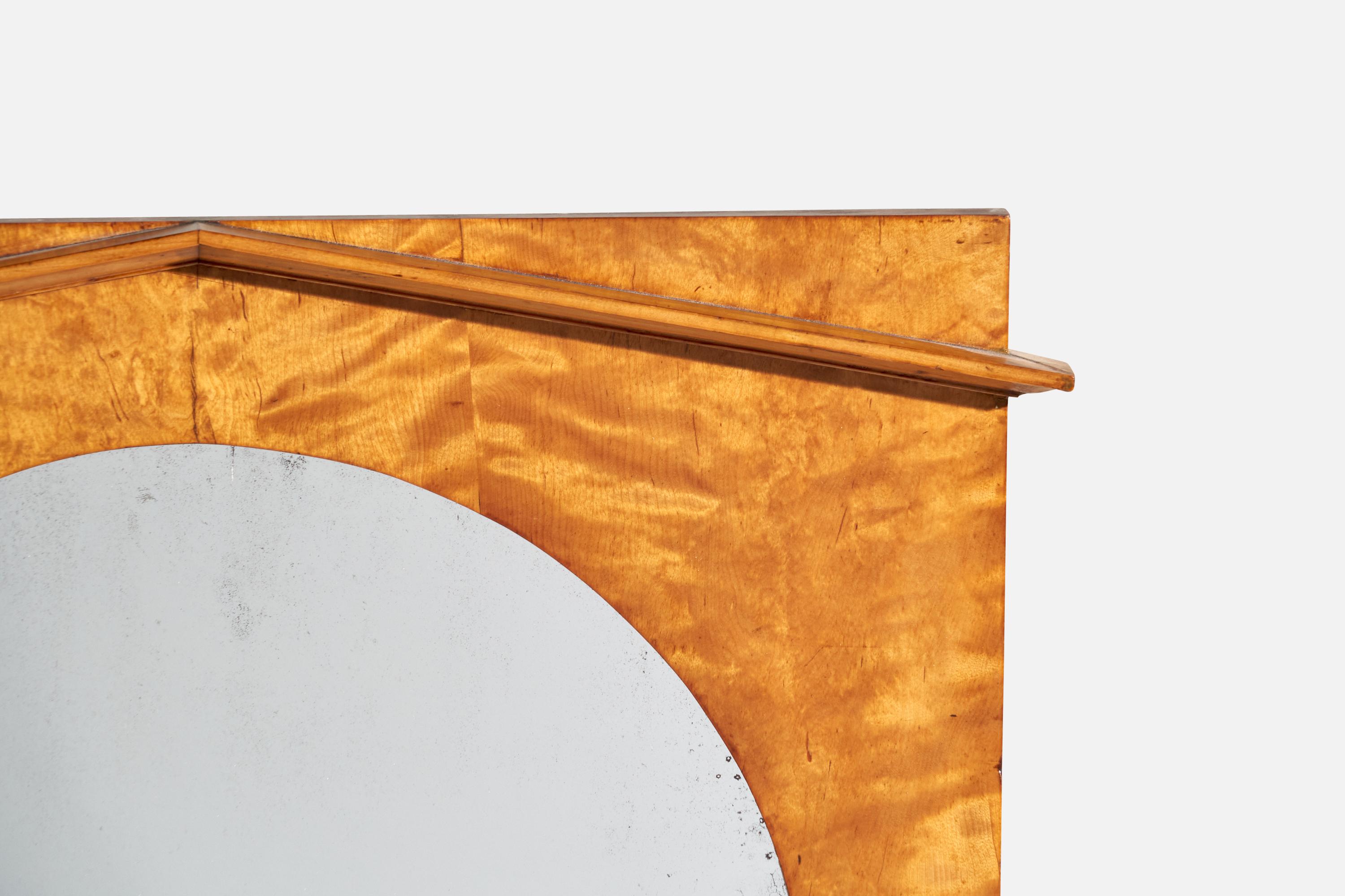 Miroir suédois, bois de ronce, verre de miroir original, Suède, années 1930 en vente 1