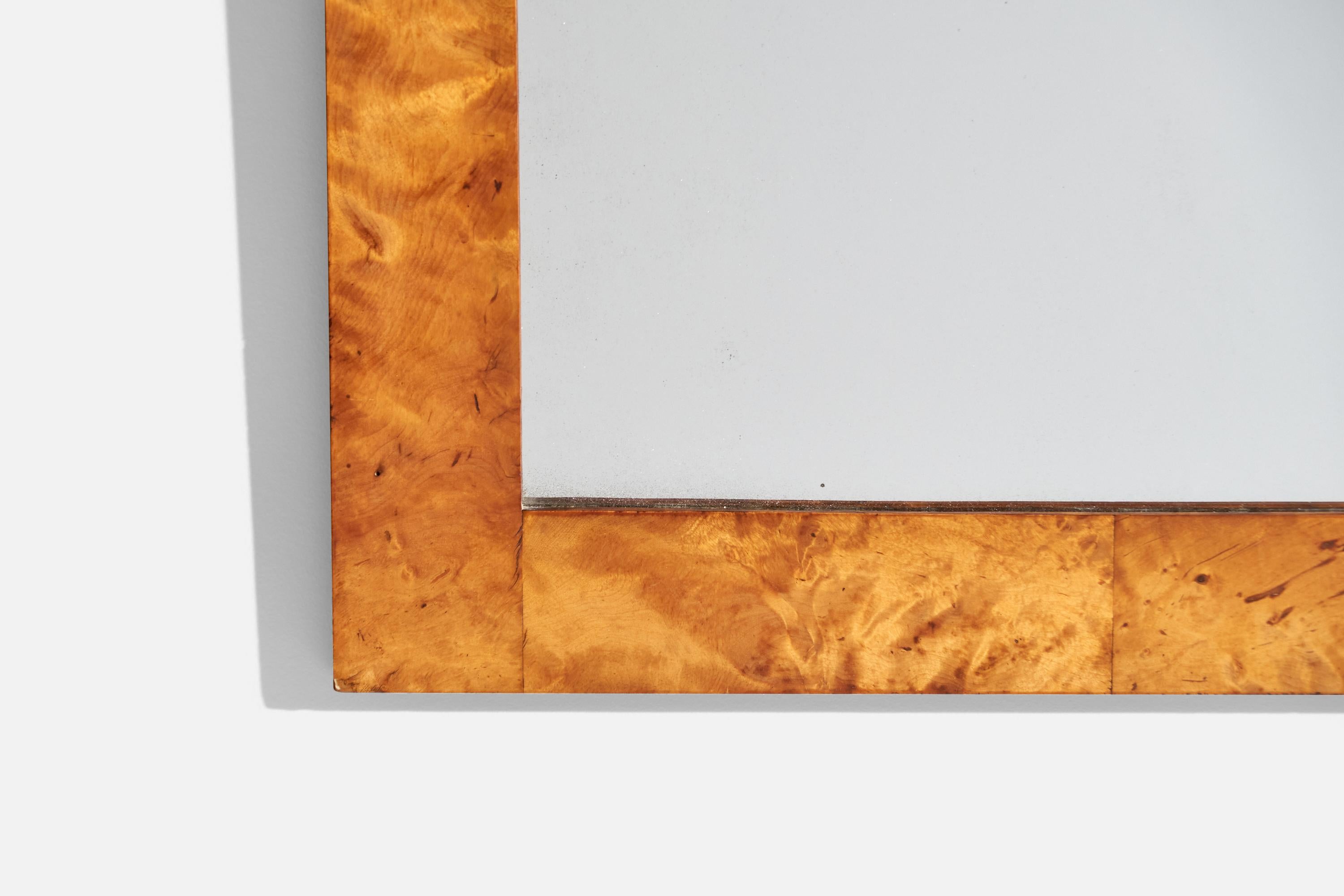Miroir suédois, bois de ronce, verre de miroir original, Suède, années 1930 en vente 2