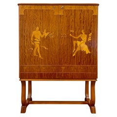 Schwedischer moderner Schrank der 1930er Jahre von Vingåkers Möbelfabrik mit Mjölby Intarsia-Dekor