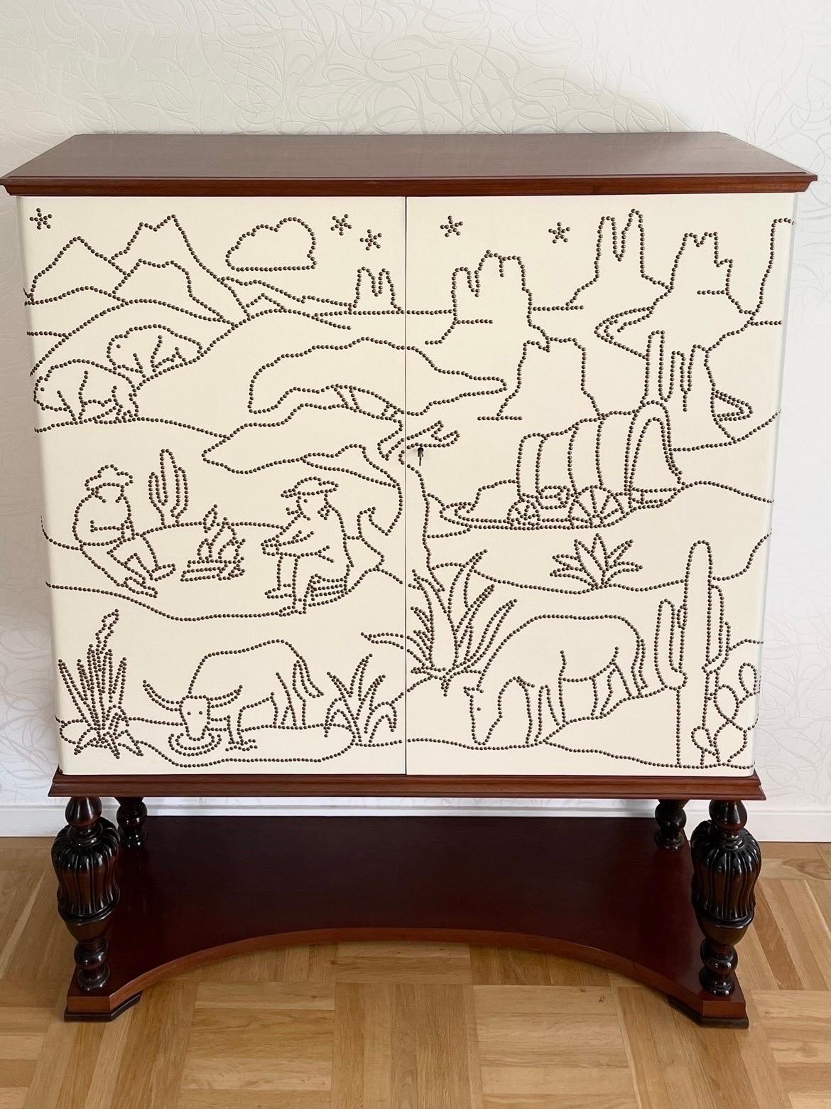 Swedish Modern 1930s Cabinet with newly designed pattern “The Emigrants” For Sale 1