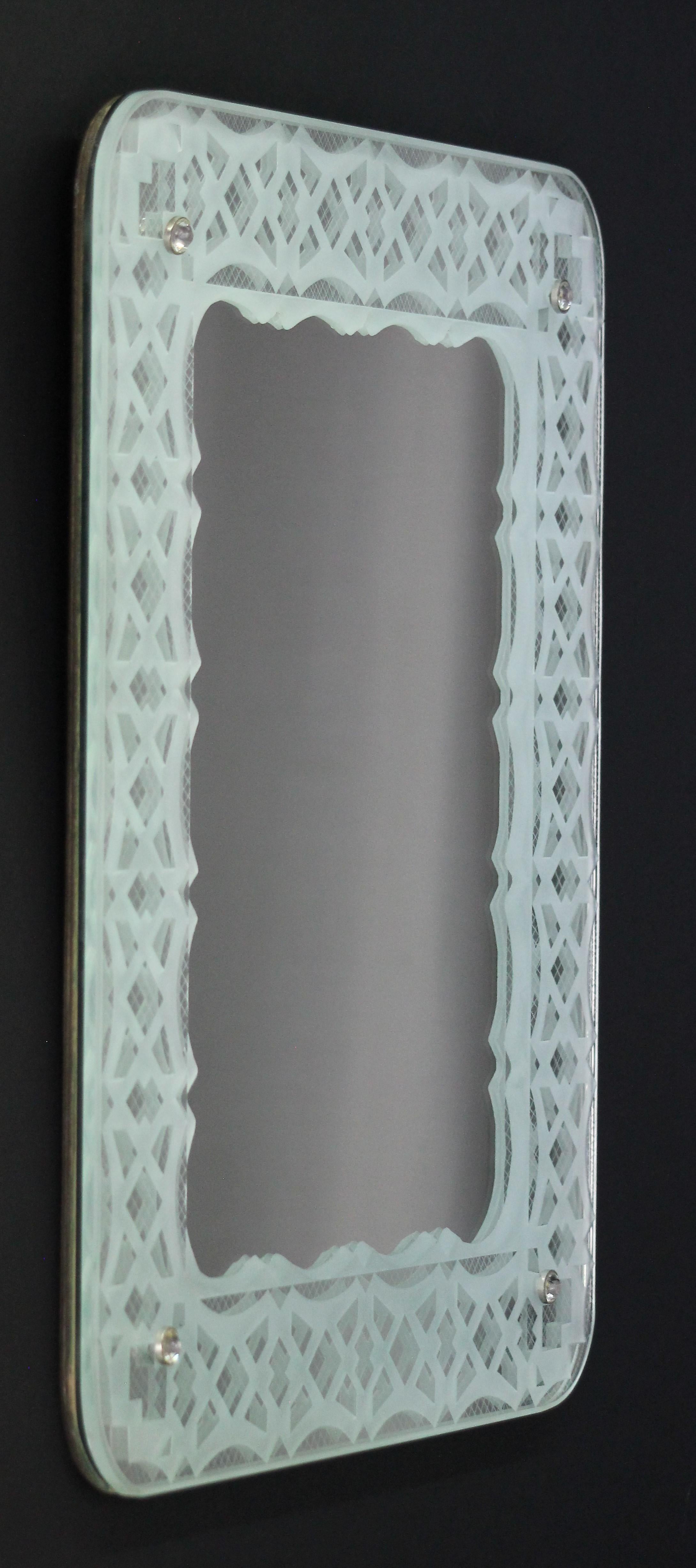 Swedish Modern, 1940s-1950s, Mirror with Etched and Engraved Decor For Sale 2