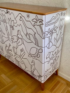 Swedish 1940s Bo-Point Decorated Cabinet After Pattern by Gunnar Erik Ström