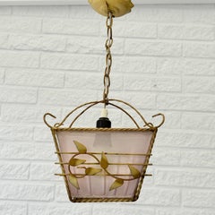 Suspension suédoise moderne des années 1940, en acier et tissu, avec un motif de feuilles