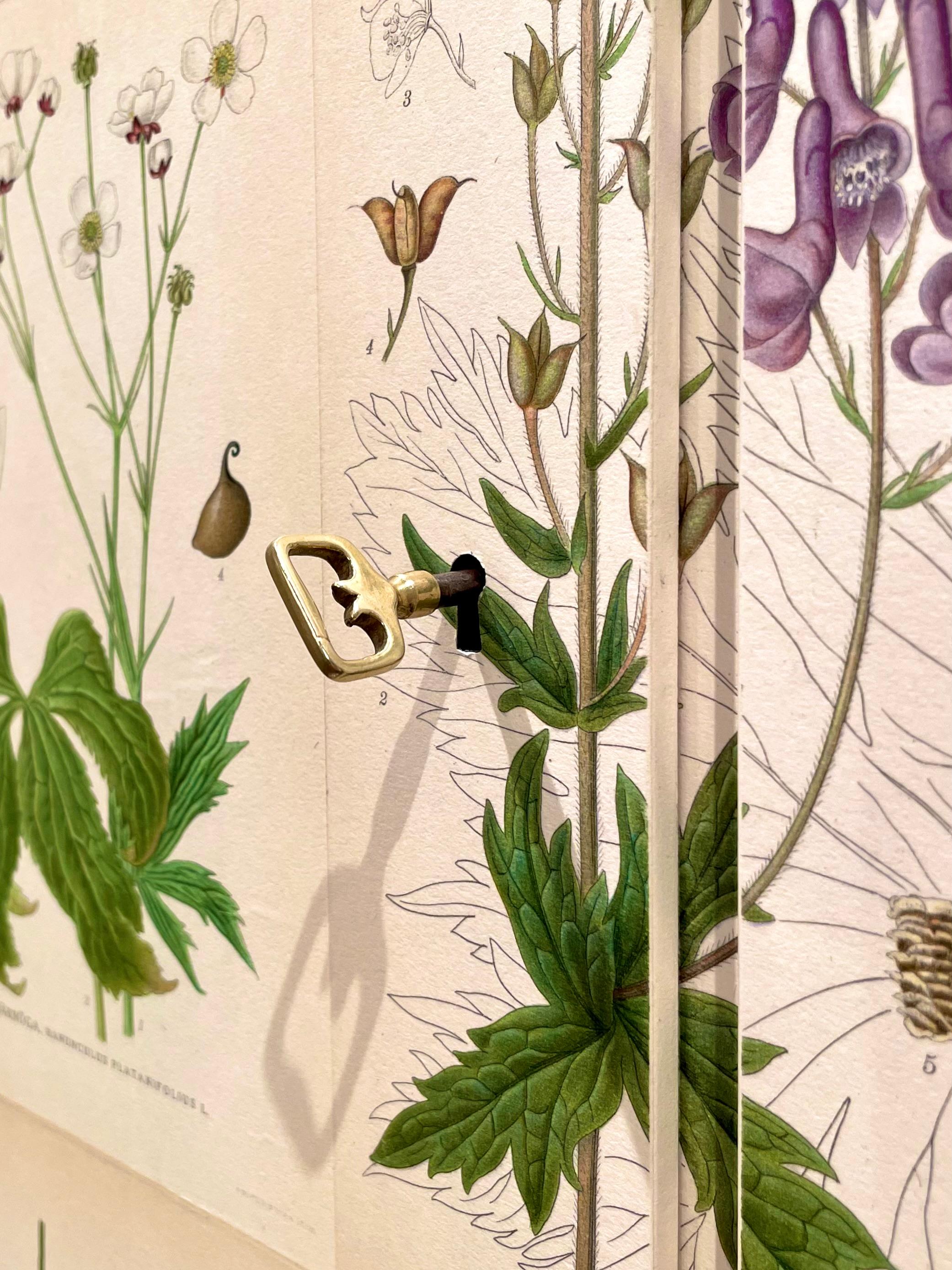 Swedish Modern 1950s Birch Cabinet with Antique Botanical Nordens Flora Decor 8
