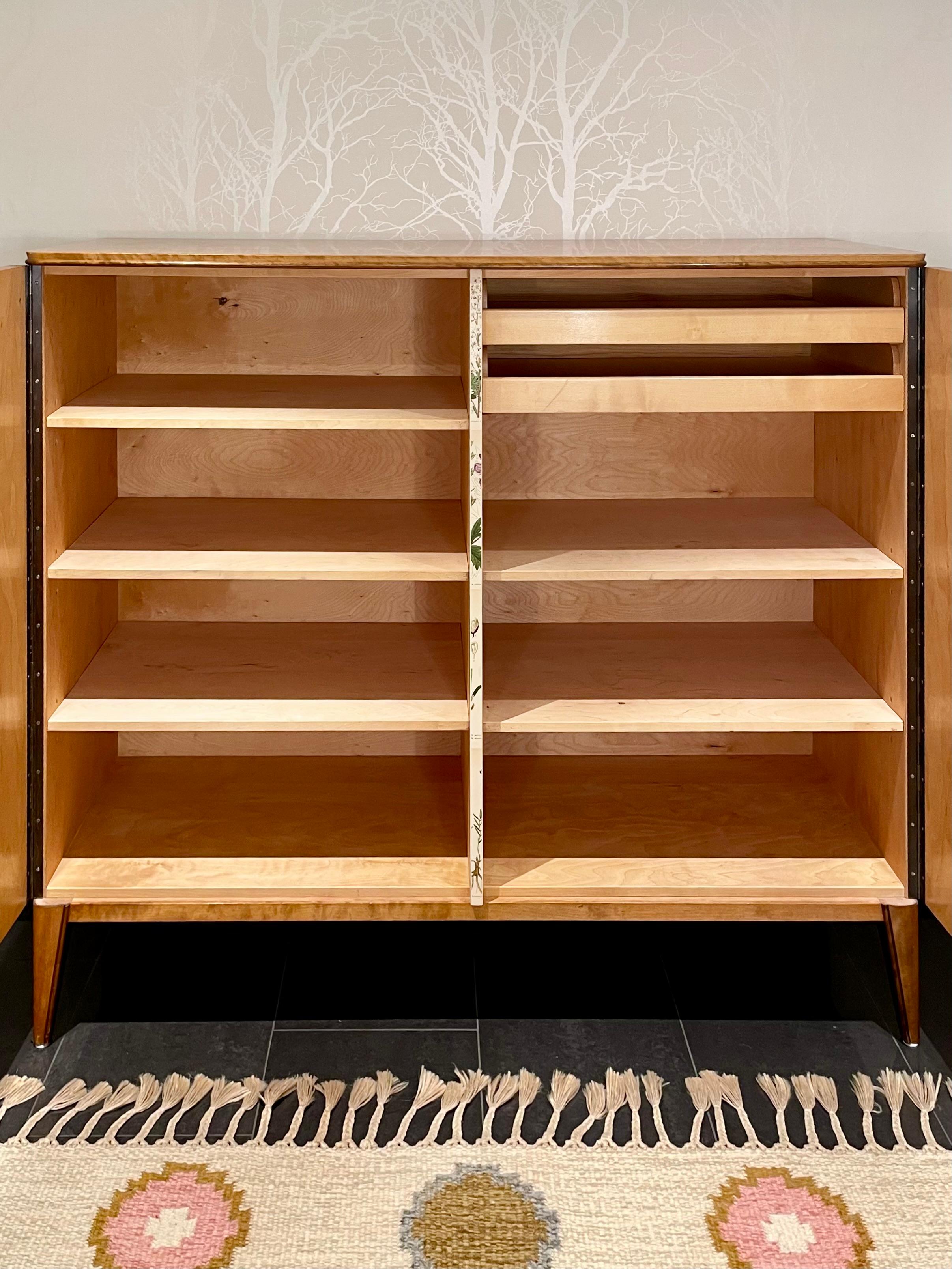 Swedish Modern 1950s Birch Cabinet with Antique Botanical Nordens Flora Decor 1