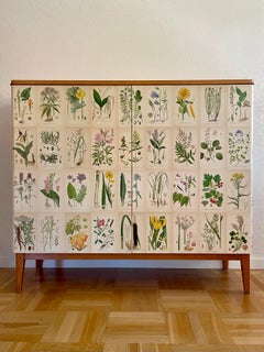 Swedish Modern 1950s Botanical Cabinet in Birch with Nordic Floral Decor