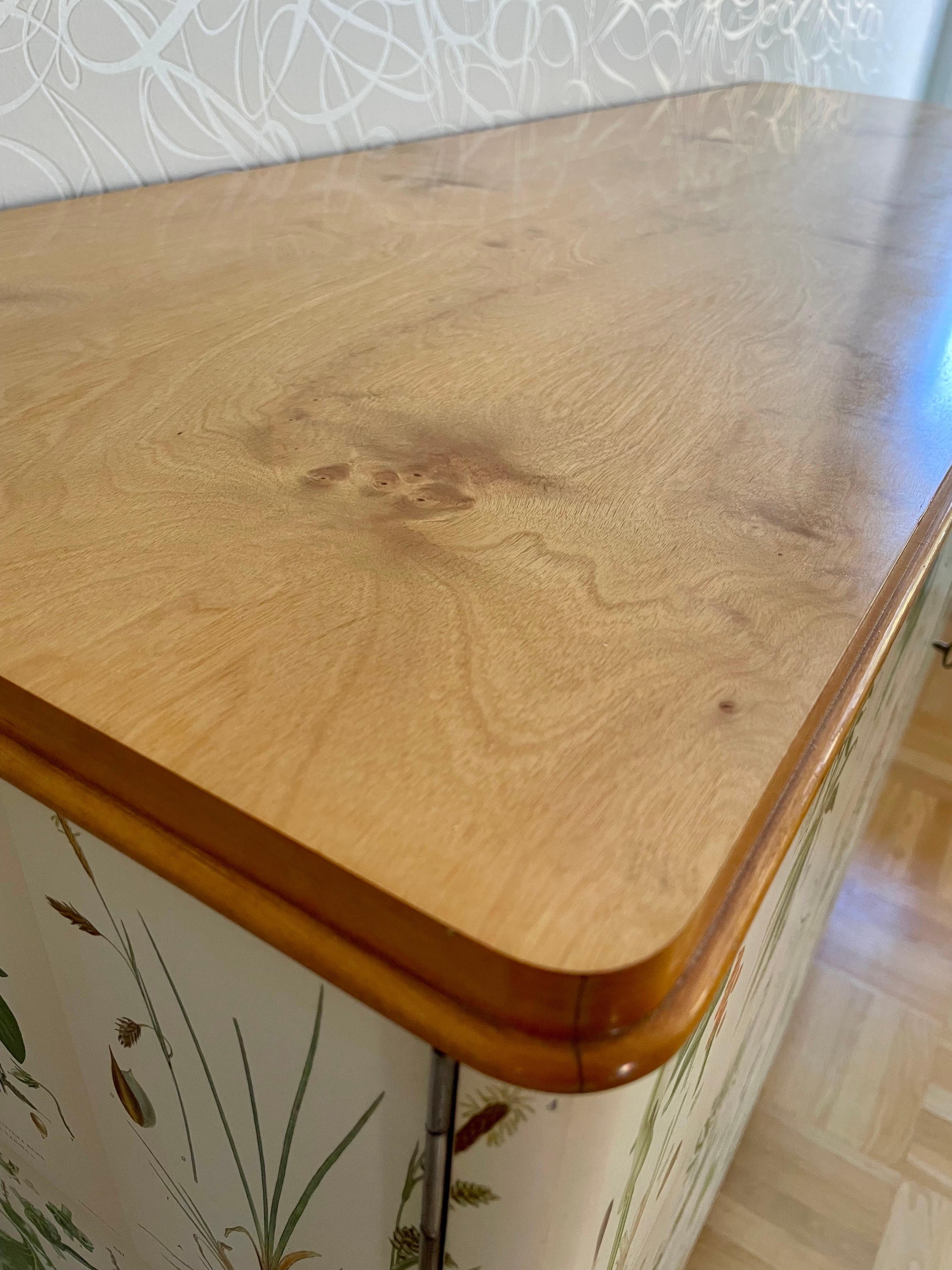 Swedish Modern 1950s Botanical Cabinet in Birch with Nordic Floral Decor In Good Condition In Örebro, SE