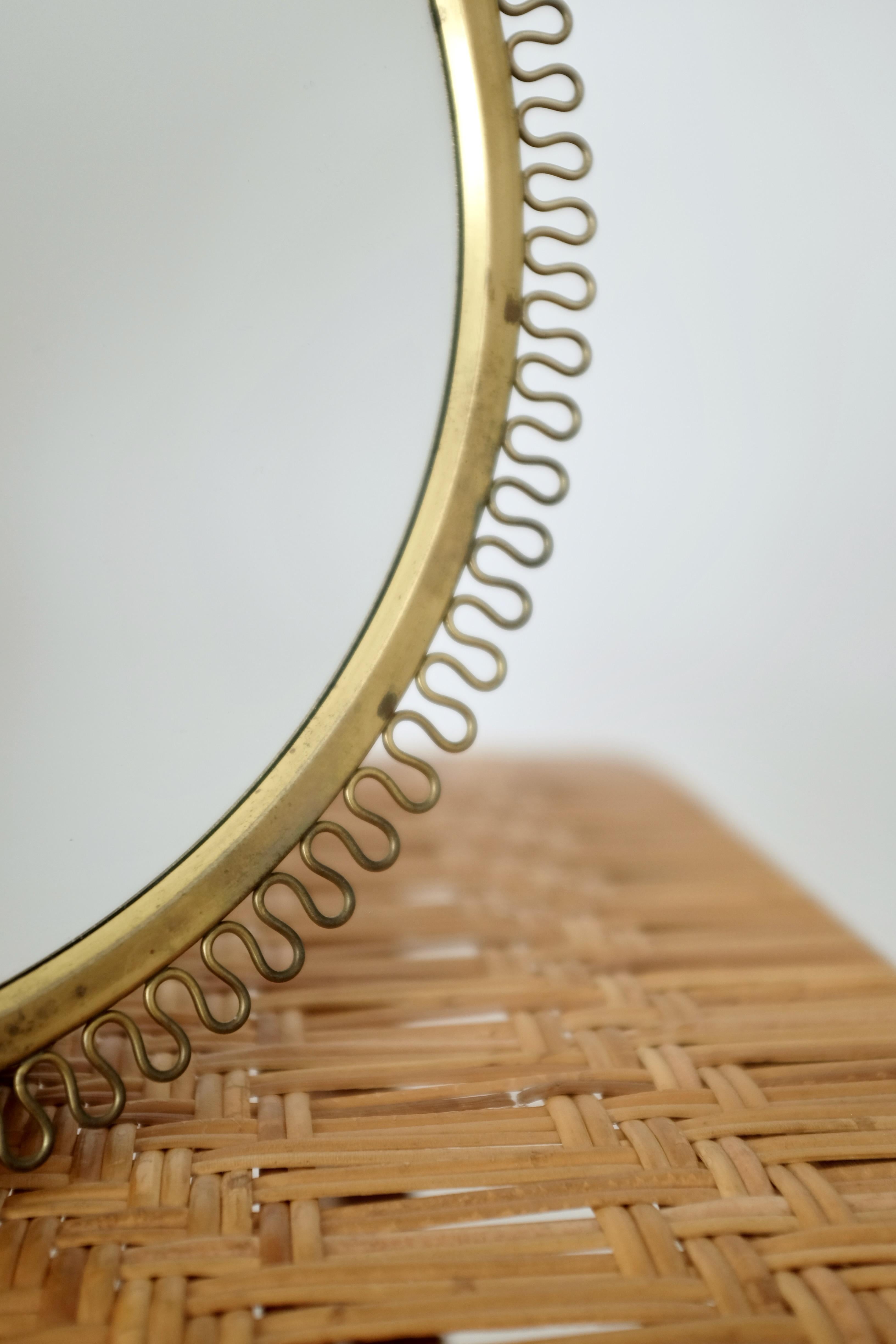 Swedish Modern 1950's Brass Mirror In Good Condition For Sale In Brooklyn, NY