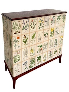 Vintage Swedish Modern 1950s Mahogny Cabinet with Nordens Flora Decor 
