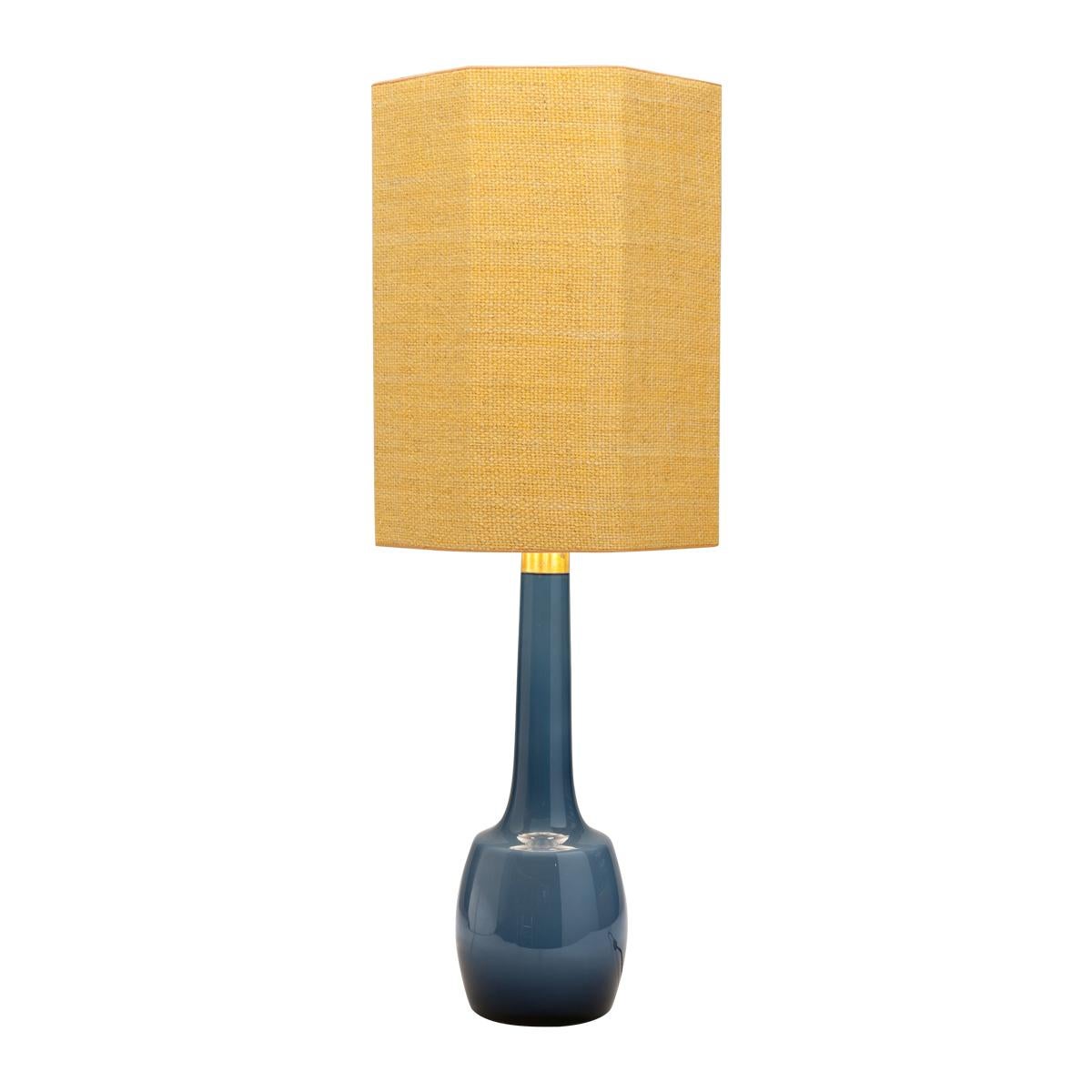Swedish Modern 1960s Octagonal Blue Glass Table Lamp by Bergboms
