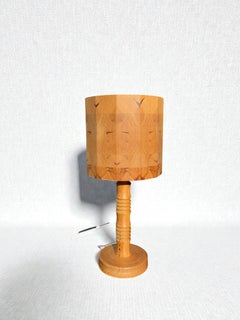 Swedish Modern Large  1960s Pine Table Lamp, Geometric End-Grain Shade