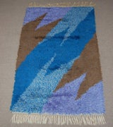 Swedish Modern 3x5 Abstract Blue Lavender Brown Shag Rya Rug For