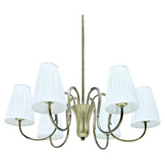 Swedish Modern, 6-light brass chandelier, 1930s/1940s