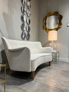 Swedish Modern a Curved Sofa circa 1950 in Linen