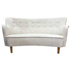 Swedish Modern a Curved Sofa circa 1950 in Linen