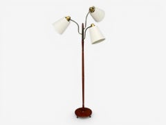 Swedish Modern, Adjustable Floor Lamp, Teak, Brass, Fabric, Sweden, 1970s