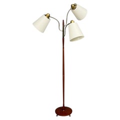 Swedish Modern, Adjustable Floor Lamp, Teak, Brass, Fabric, Sweden, 1970s