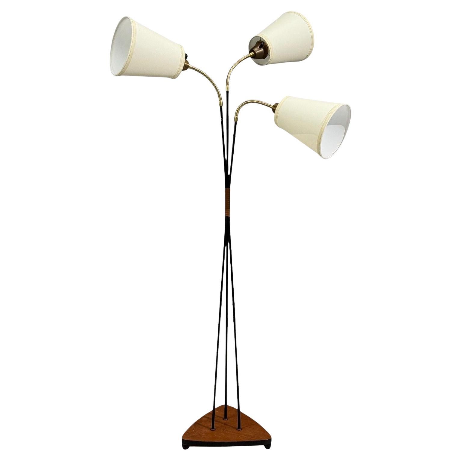 Swedish Modern, Adjustable Floor Lamp, Teak, Lacquered Metal, Sweden, 1960s For Sale
