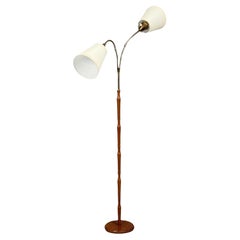 Swedish Modern, Adjustable Floor Lamp, Wood, Brass, Sweden, 1960s