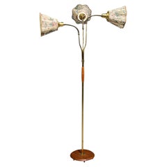 Swedish Modern, Adjustable Floor Lamp, Wood, Metal, Fabric, Sweden, 1950s