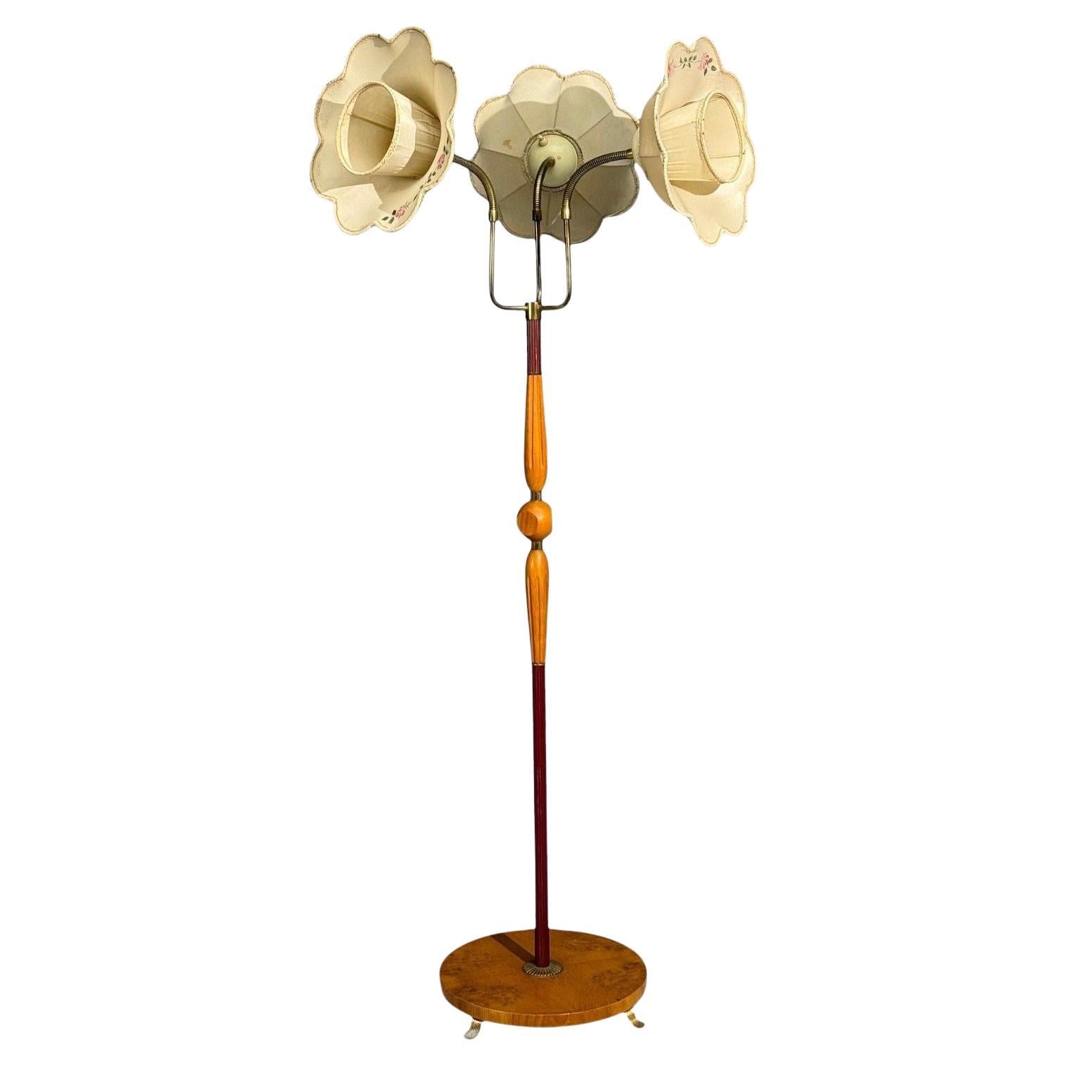Swedish Modern, Adjustable Floor Lamp, Wood, Metal, Sweden, 1950s