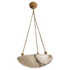 Swedish Modern Alabaster Ceiling Pendant with Rope & Brass Details, 1940s