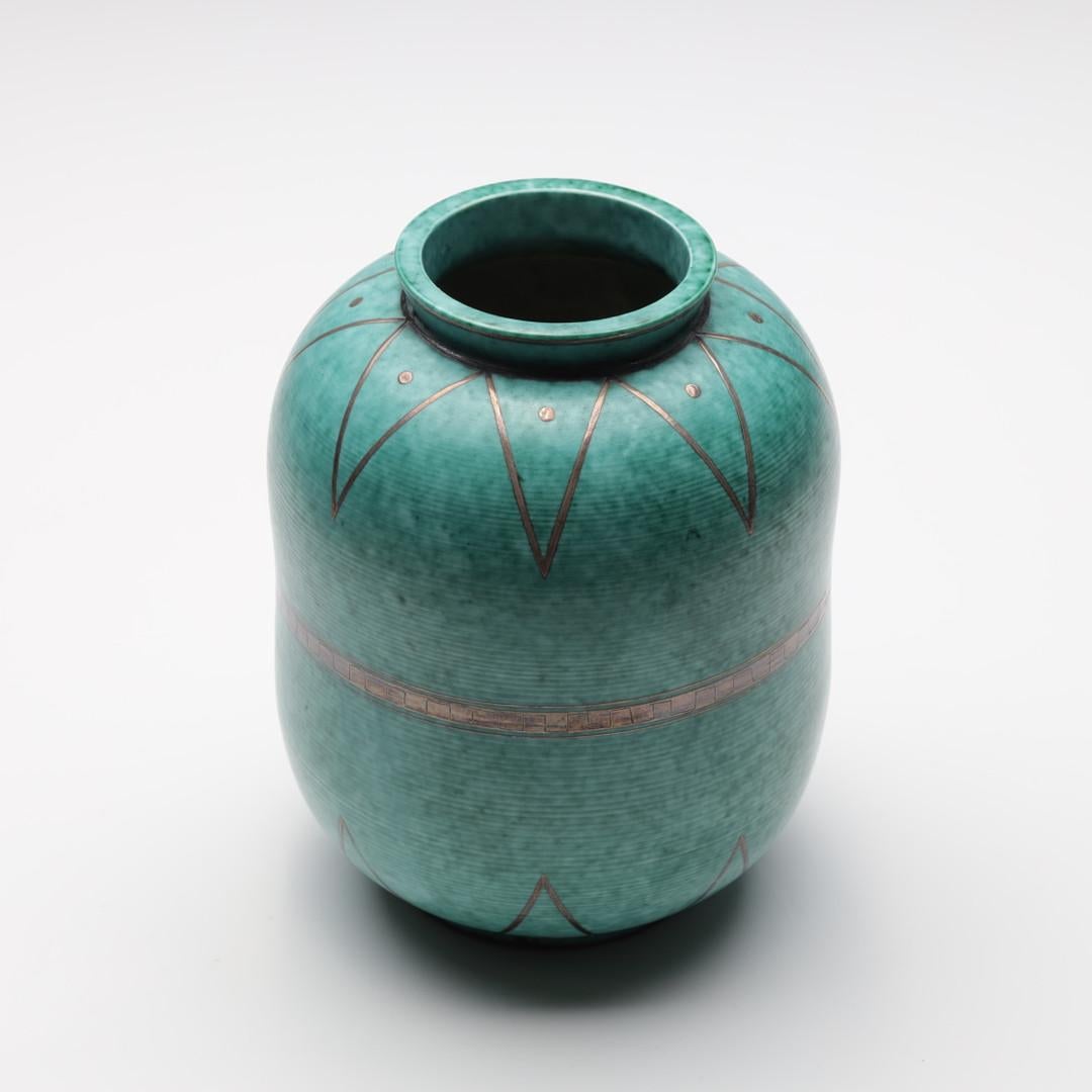 Scandinavian Modern Swedish Modern Argenta Turquoise and Silver Vase with a Geometric Pattern, 1955