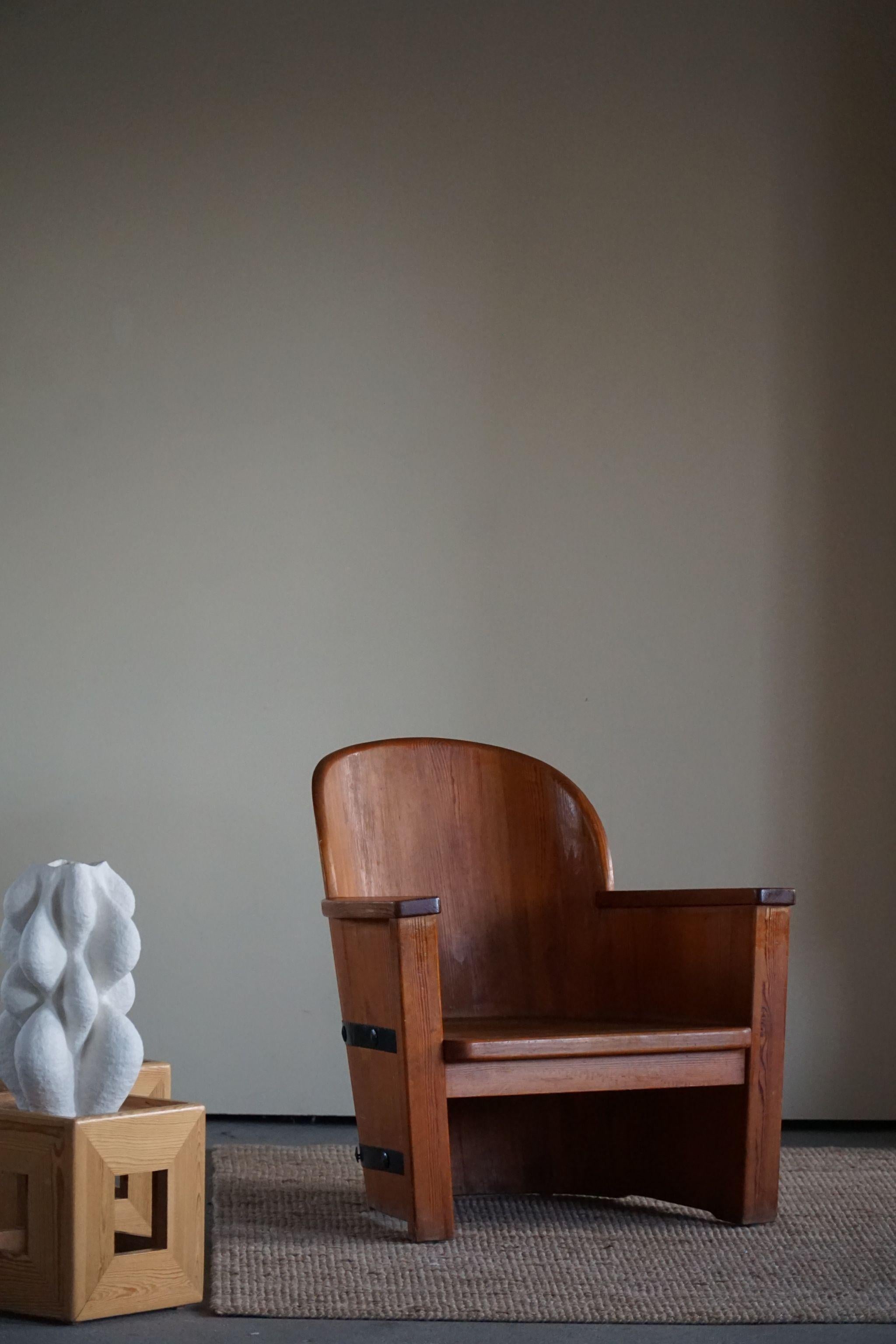Swedish Modern Armchair in Pine, Attributed Axel Einar Hjorth for Åby Furniture 7