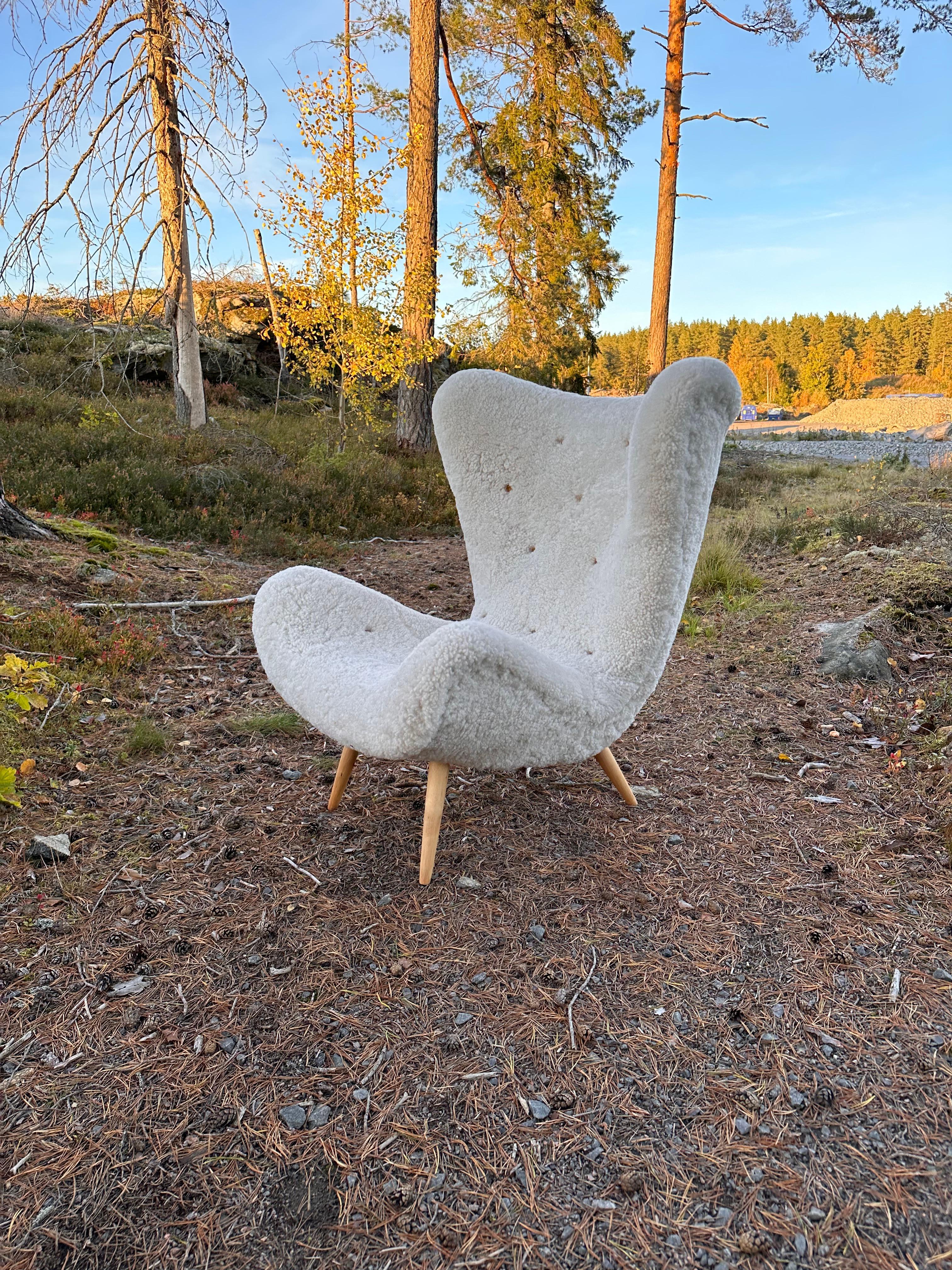 Swedish Modern armchair in sheepskin, 1940-50s 7