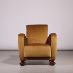 Swedish Modern Armchair in Yellow Fabric, 1940s