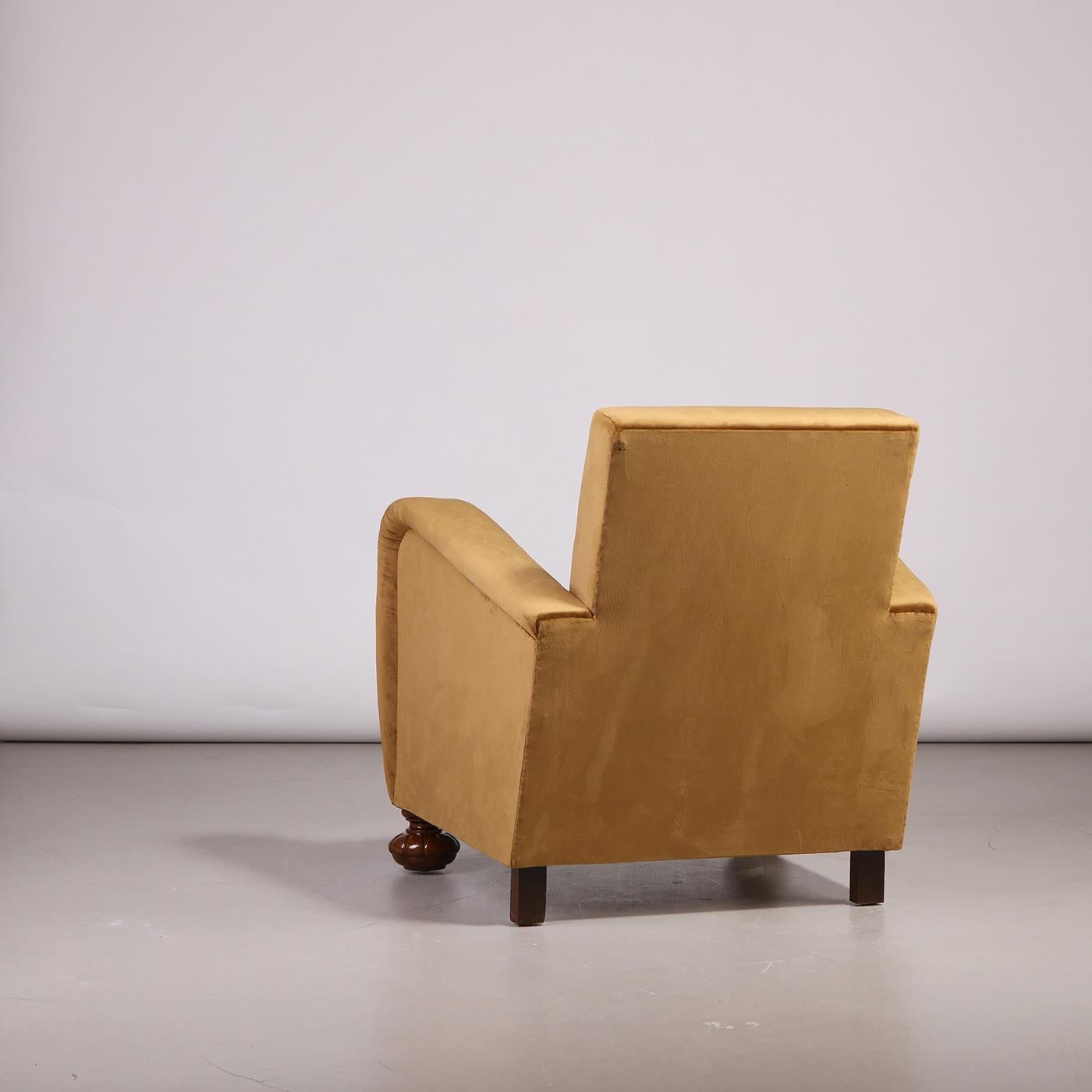 Swedish Modern Armchair in Yellow Fabric, 1940s In Good Condition For Sale In Prague, New Town