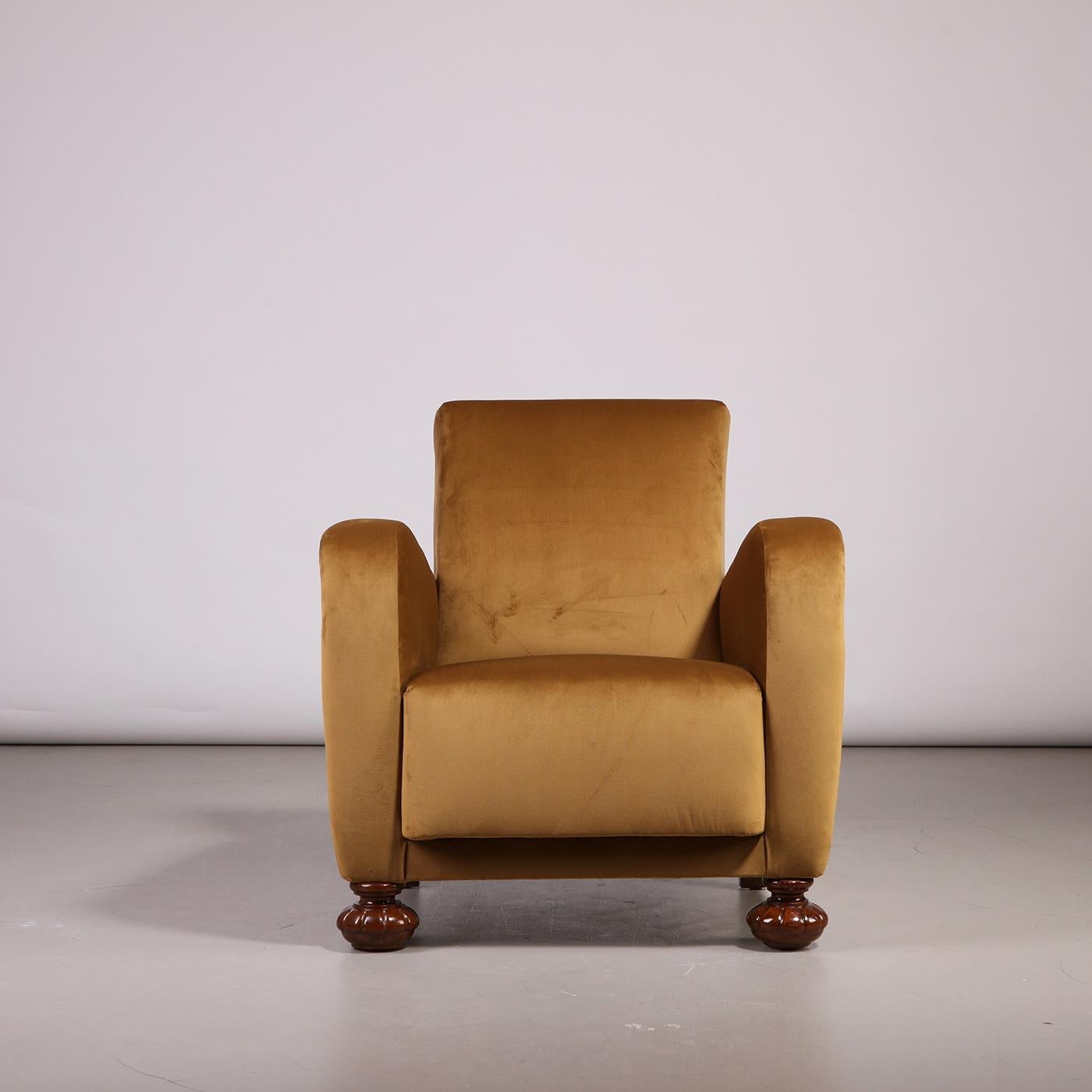 Swedish Modern Armchair in Yellow Fabric, 1940s For Sale 1