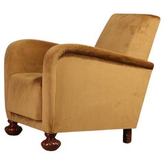 Swedish Modern Armchair in Yellow Fabric, 1940s